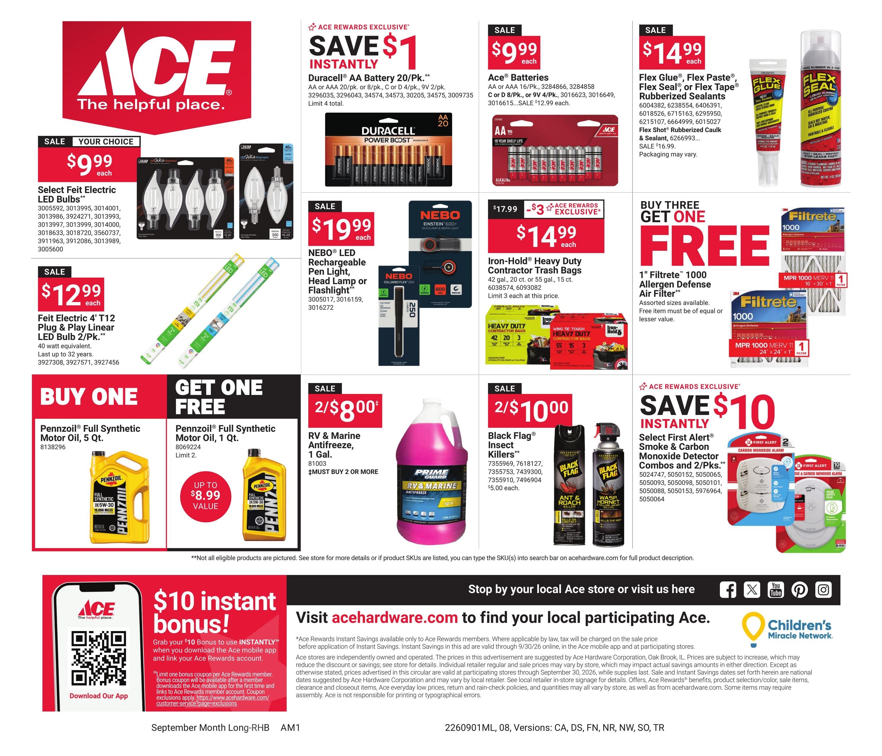 Ace Hardware (Andalusia Area, AL) Red Hot Buys Weekly Ad September 1 - 30, 2026