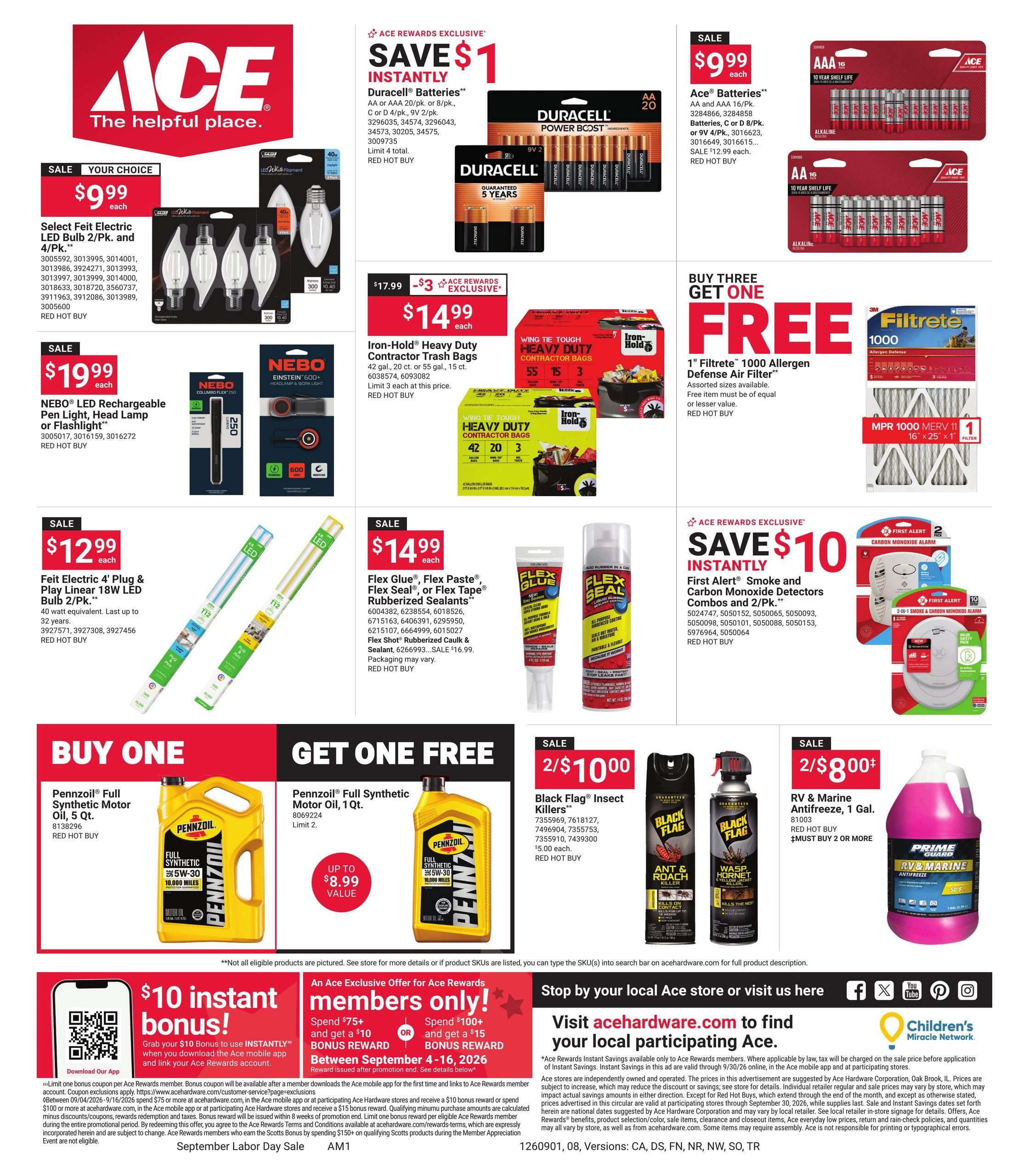 Ace Hardware (Anniston Area, AL) September Labor Day Weekly Ad September 1 - 14, 2026
