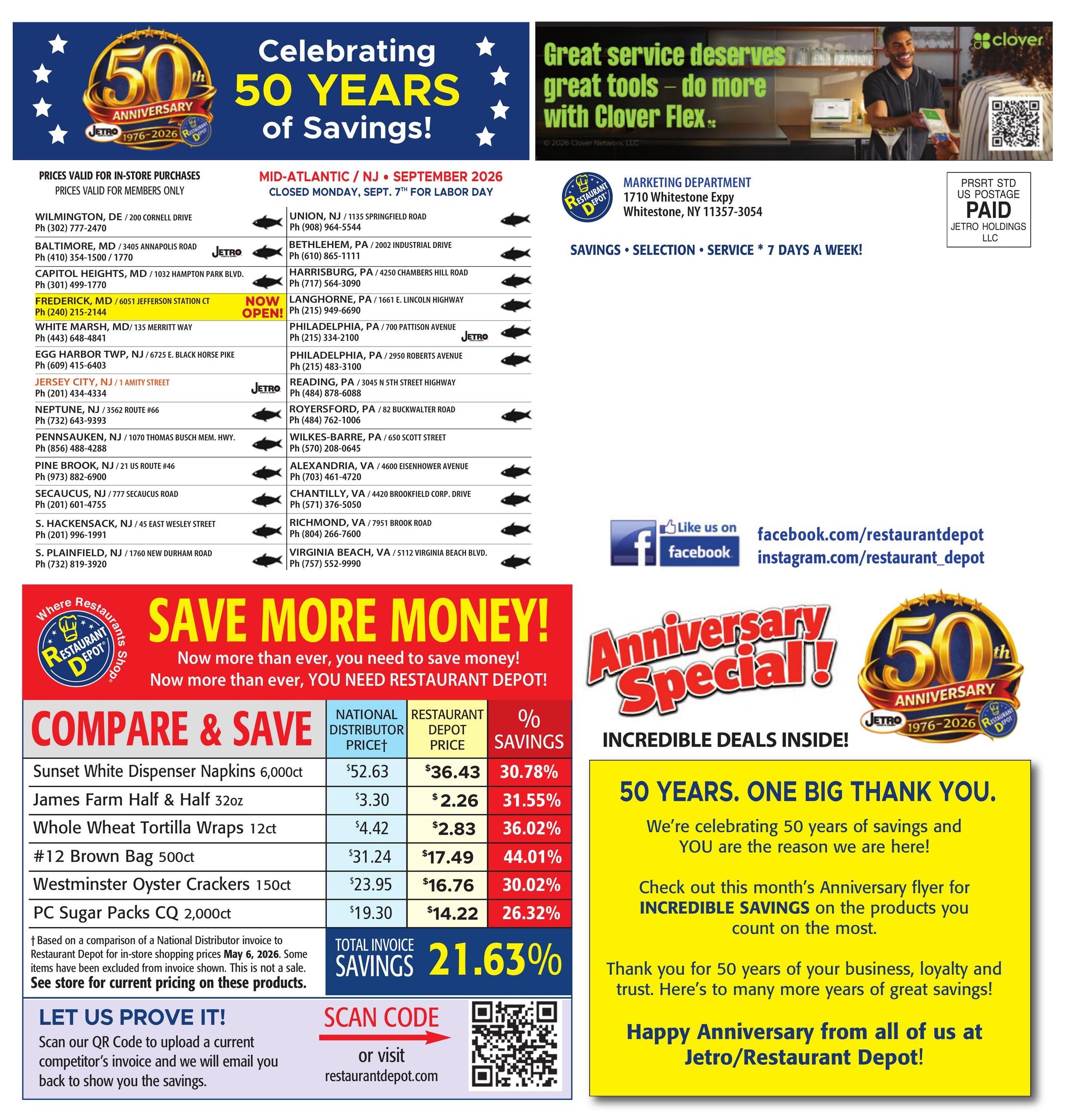 Restaurant Depot (Parcel Return Service Area, DC) Weekly Ad September 1 - 30, 2026
