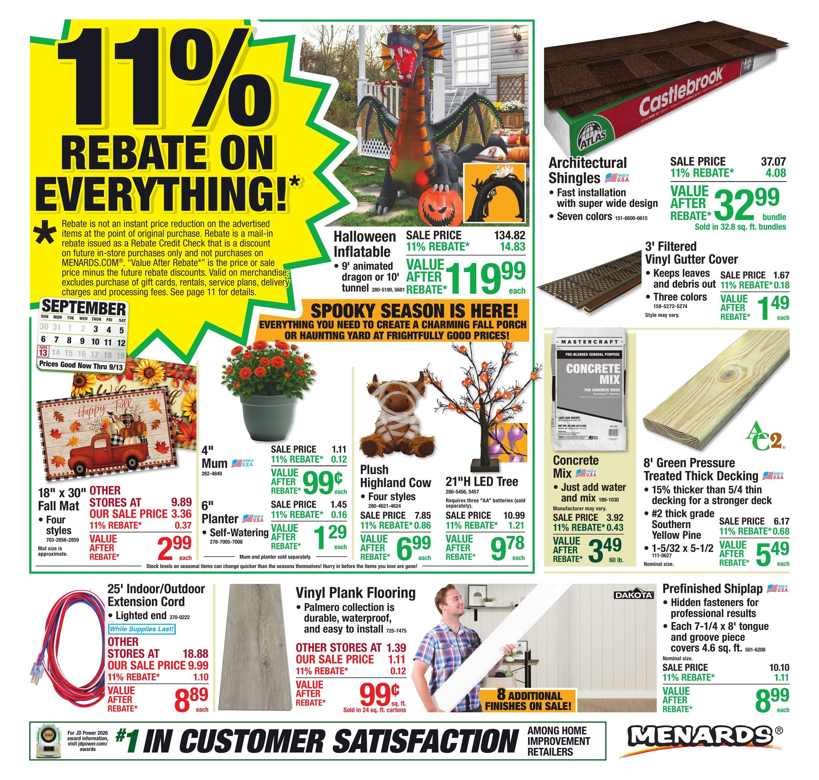 Menards (Alexandria Area, MN) 11% Rebate Sale Weekly Ad September 2 - 13, 2026