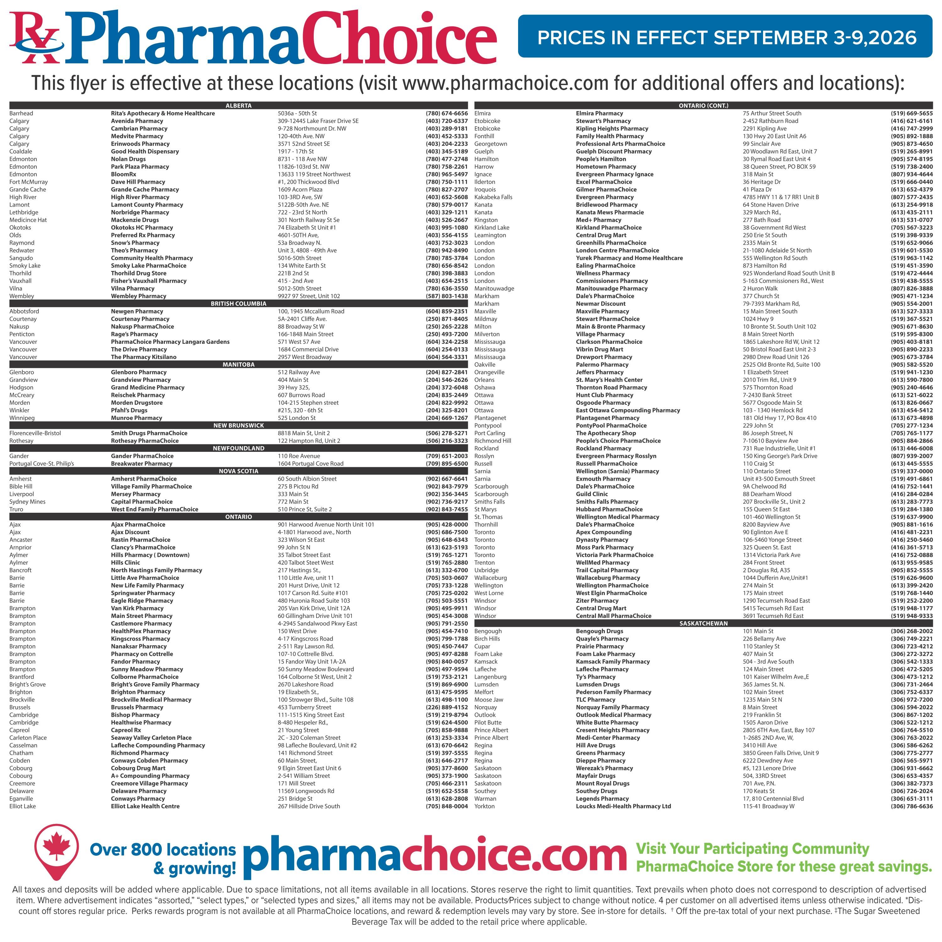 PharmaChoice Health Centre Flyer September 3 to 9