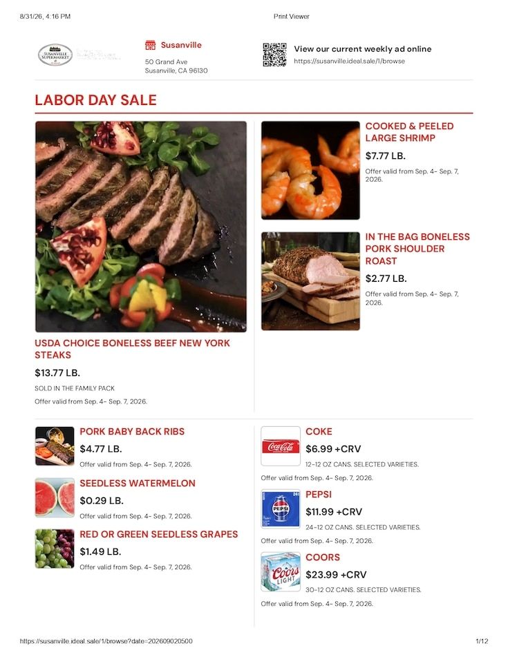 Susanville Supermarket IGA Weekly Ad September 2 - 8, 2026