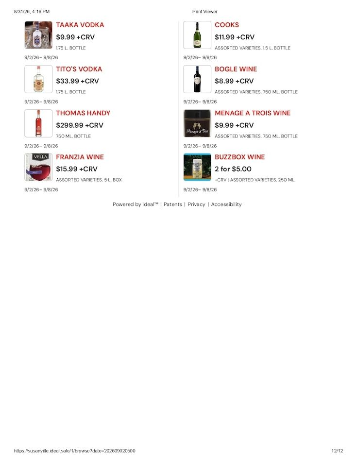 Susanville Supermarket IGA Weekly Ad September 2 - 8, 2026