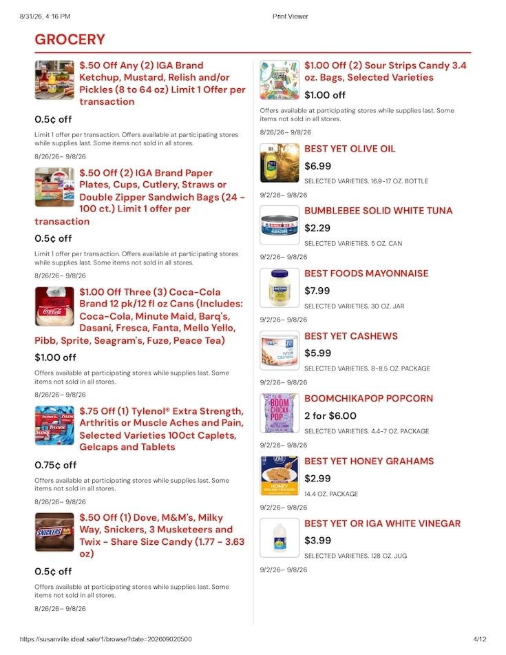 Susanville Supermarket IGA Weekly Ad September 2 - 8, 2026
