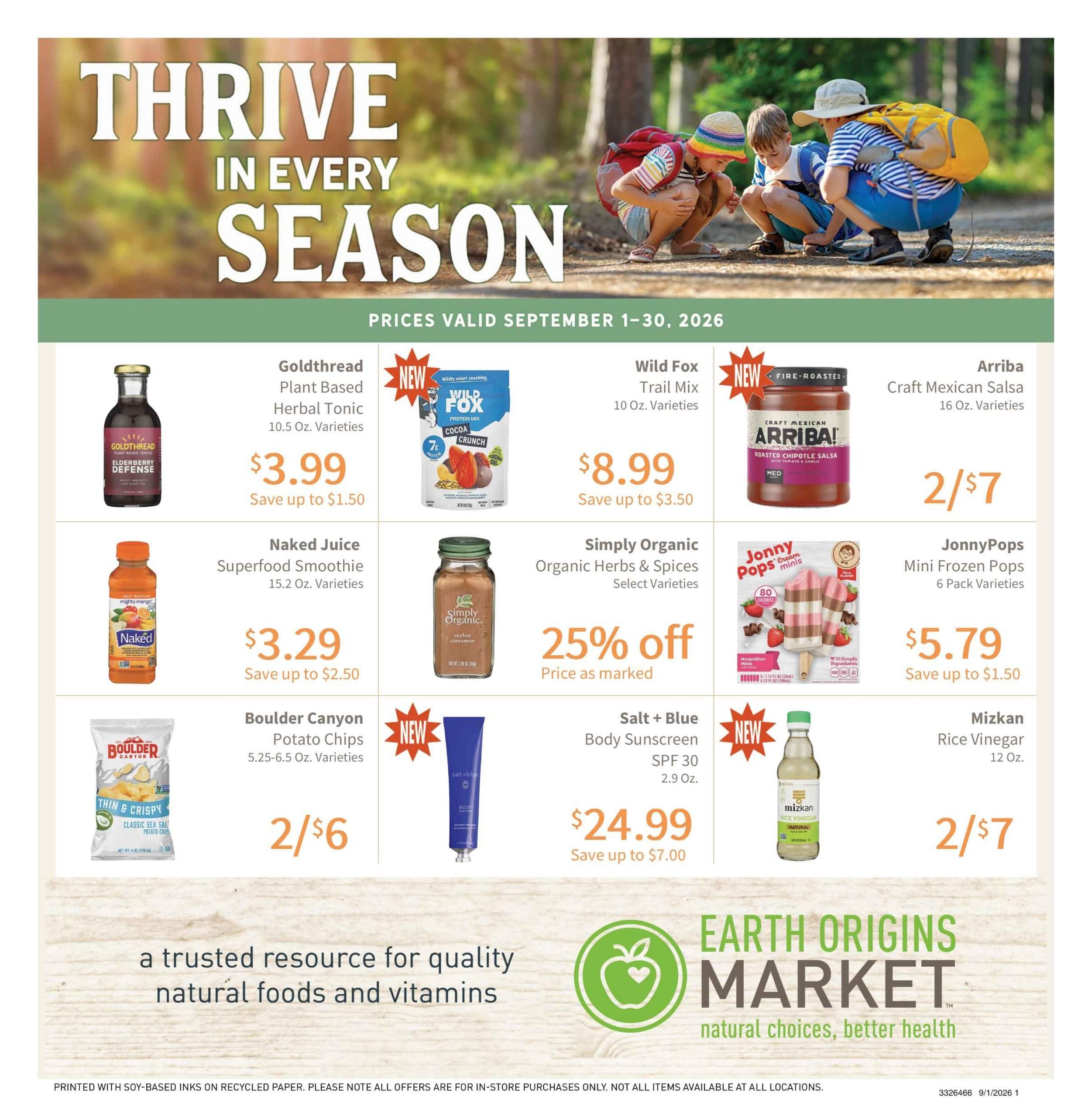 Earth Origins Weekly Ad September 1 - 30, 2026