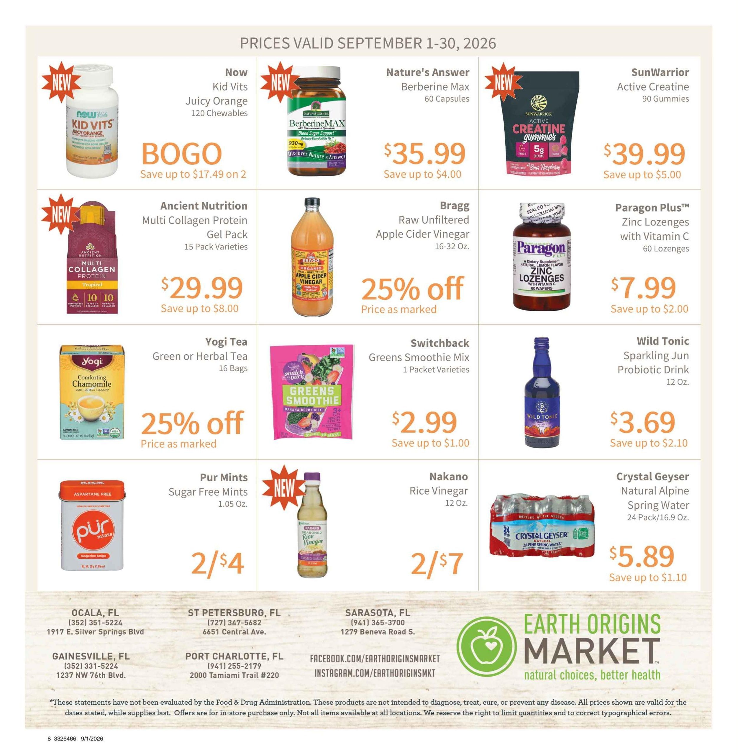 Earth Origins Weekly Ad September 1 - 30, 2026