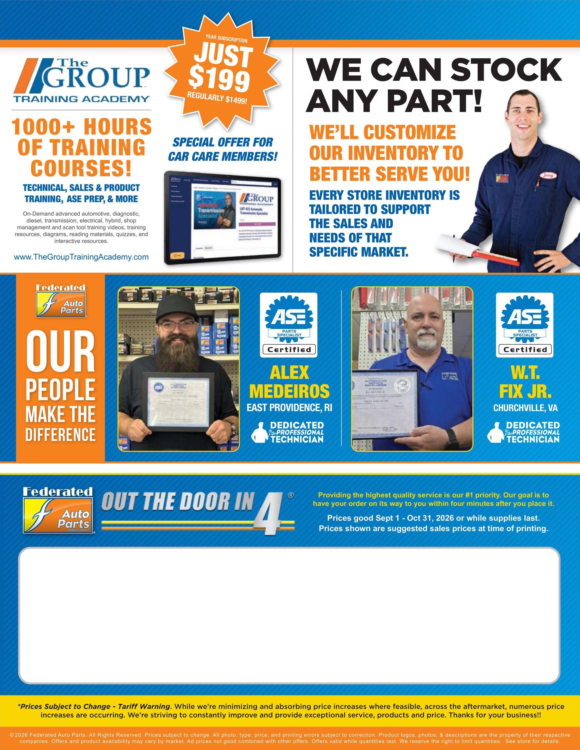 Fisher Auto Parts Weekly Ad September 1 - October 31, 2026
