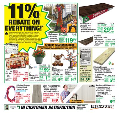 Menards 11% Rebate Sale Weekly Ad September 3 - 13, 2026