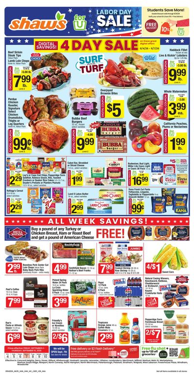 Shaw's (Athol Area, MA) Weekly Ad September 4 - 10, 2026