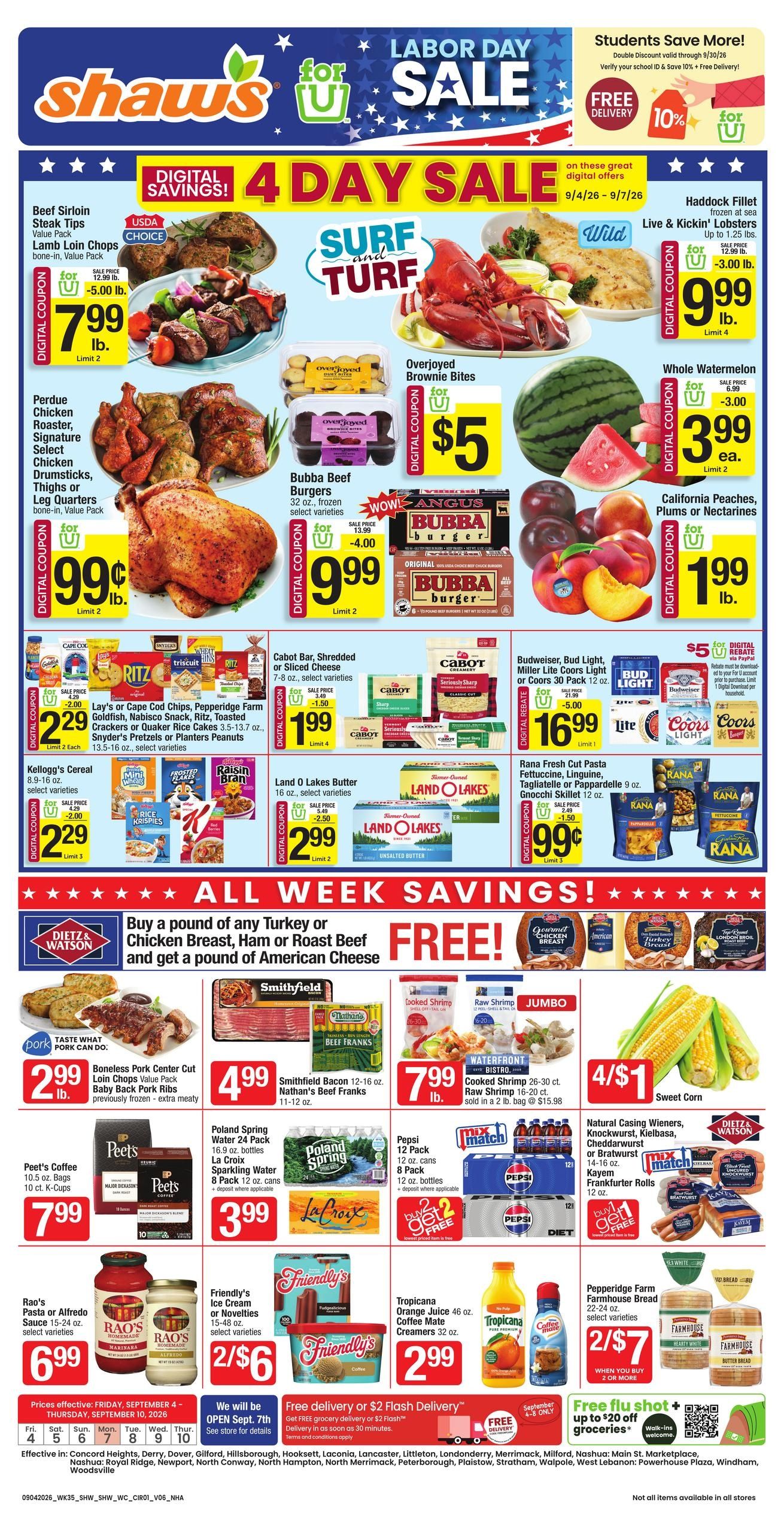 Shaw's (Athol Area, MA) Weekly Ad September 4 - 10, 2026