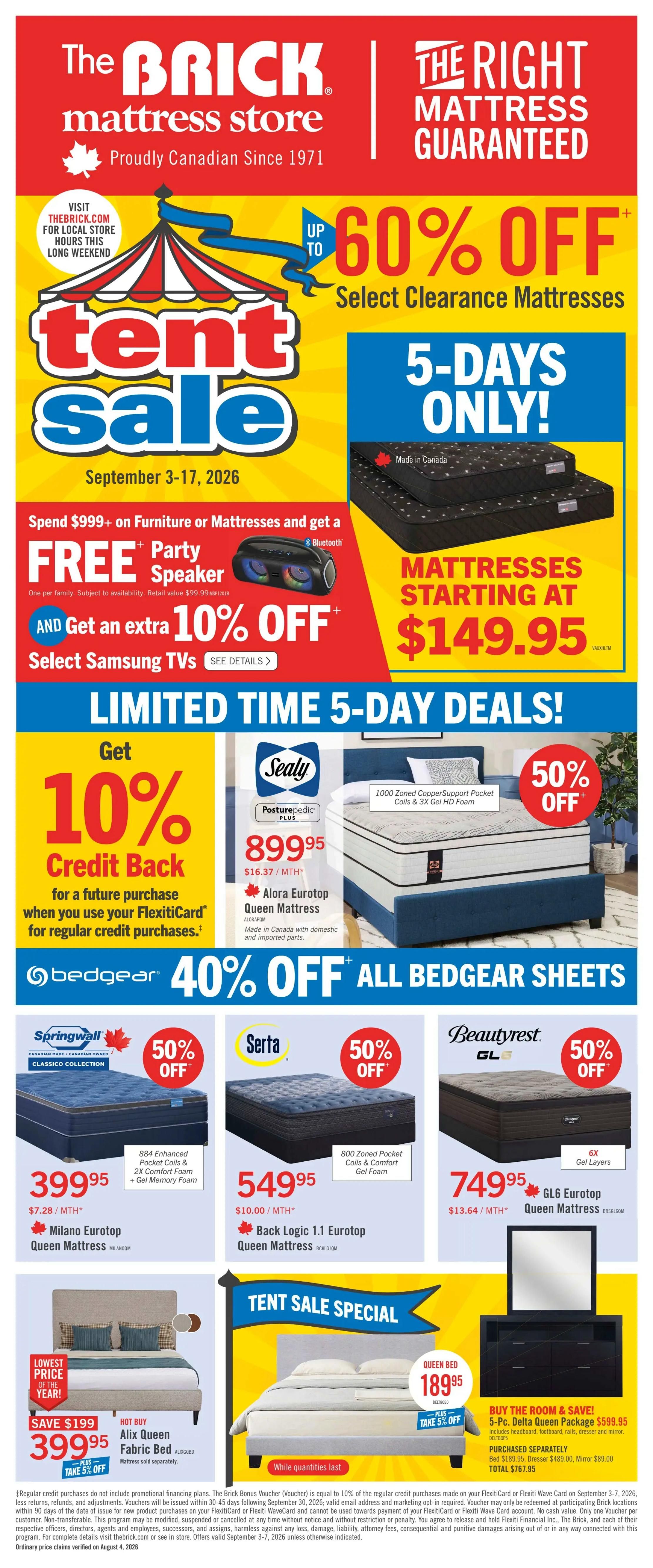 The Brick Mattress Store Flyer September 3 to 17