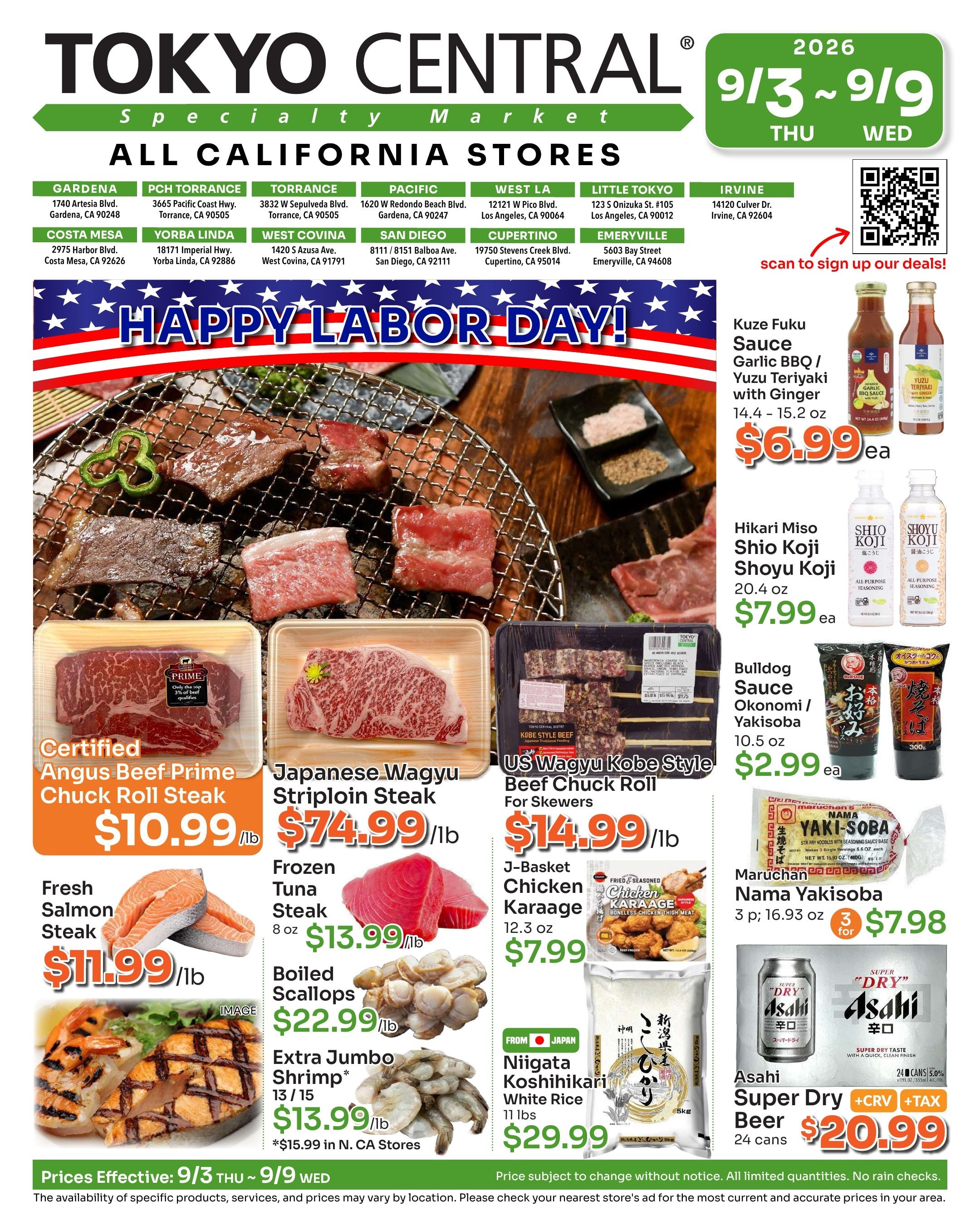 Tokyo Central and Marukai (California) Weekly Ad September 3 - 9, 2026