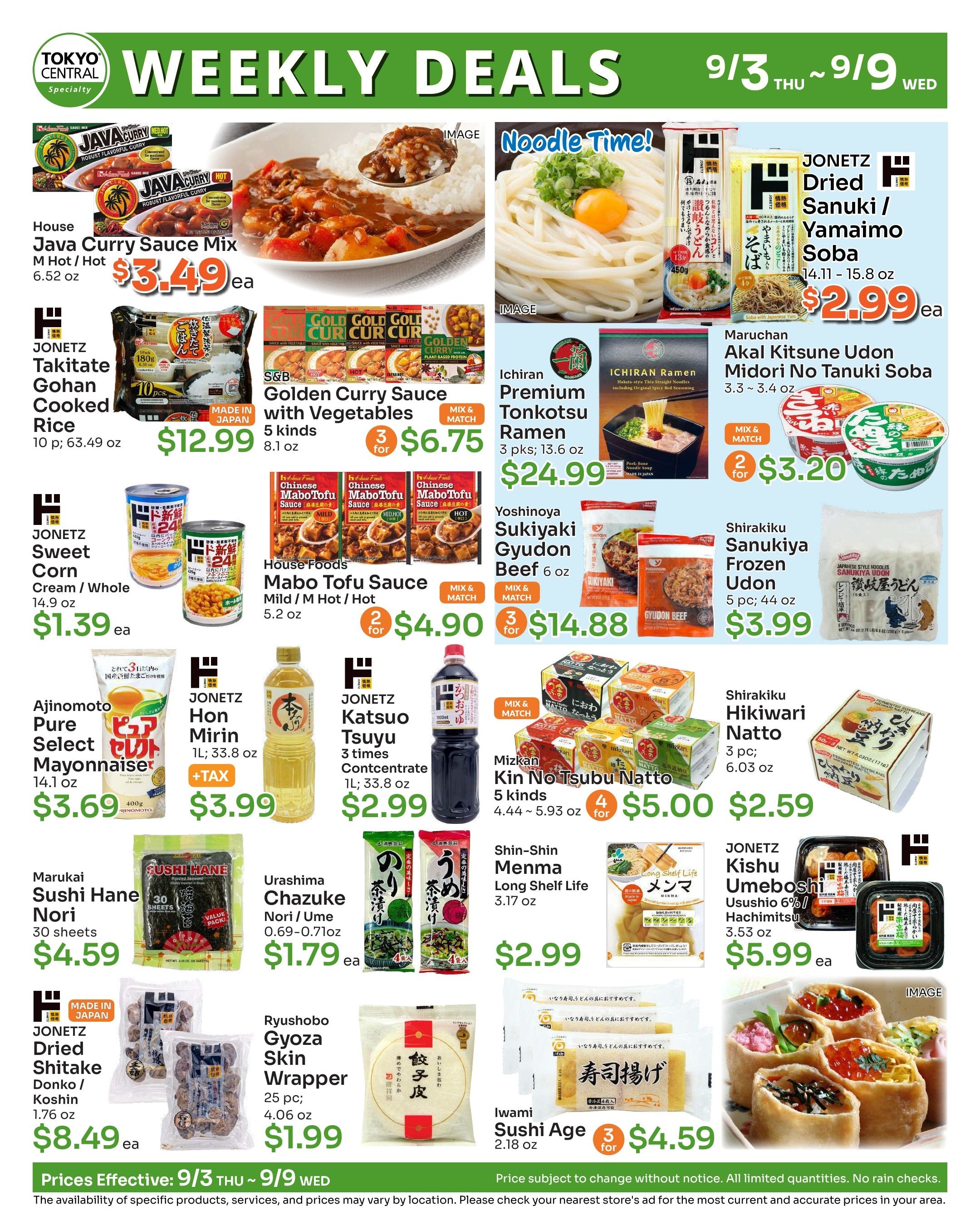 Tokyo Central and Marukai (California) Weekly Ad September 3 - 9, 2026