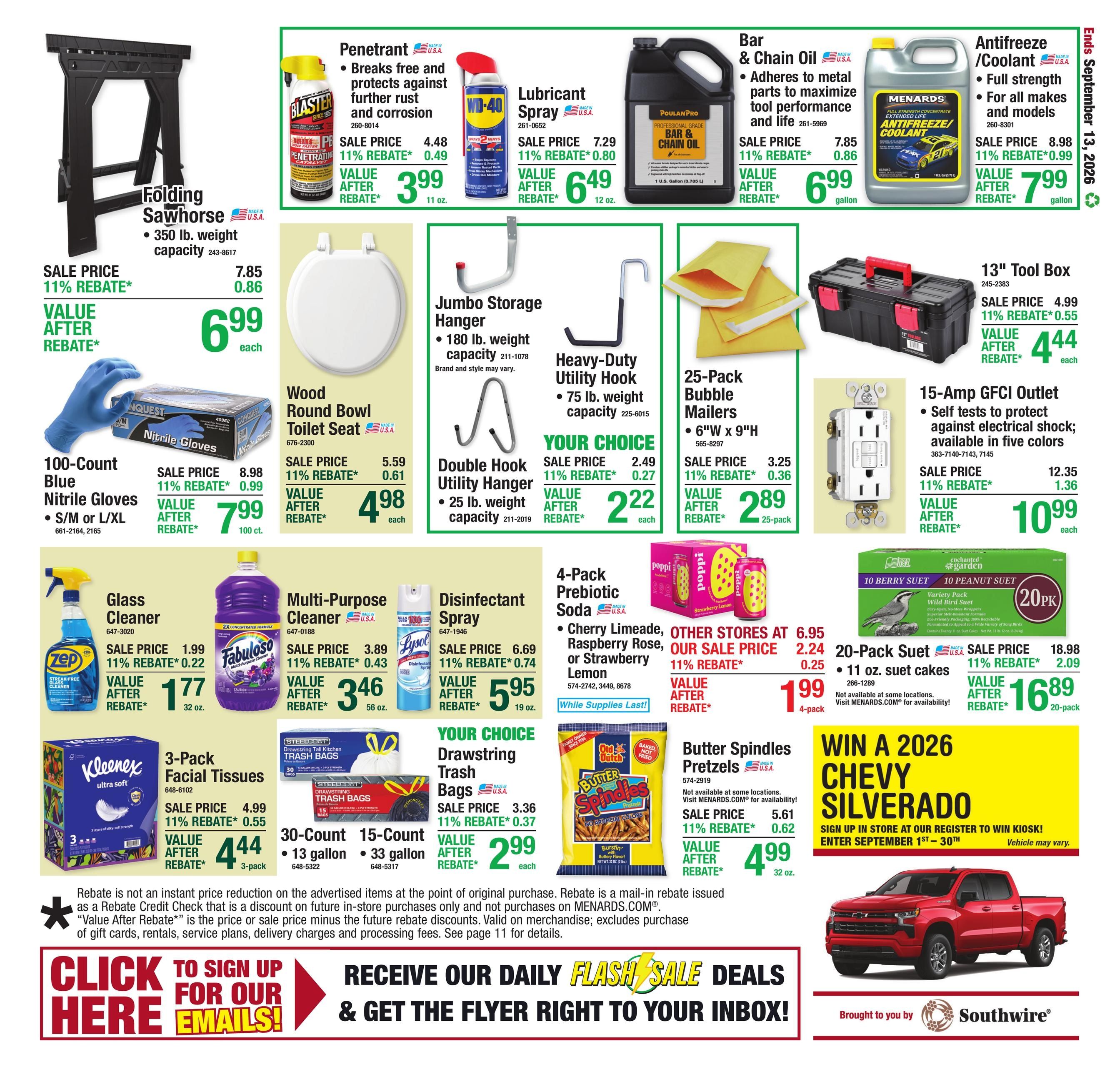 Menards (Atlanta-Traverse City Area, MI) 11% Rebate Sale Weekly Ad September 3 - 13, 2026