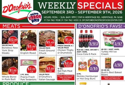 D'Onofrio's Food Center Weekly Ad September 3 - 9, 2026