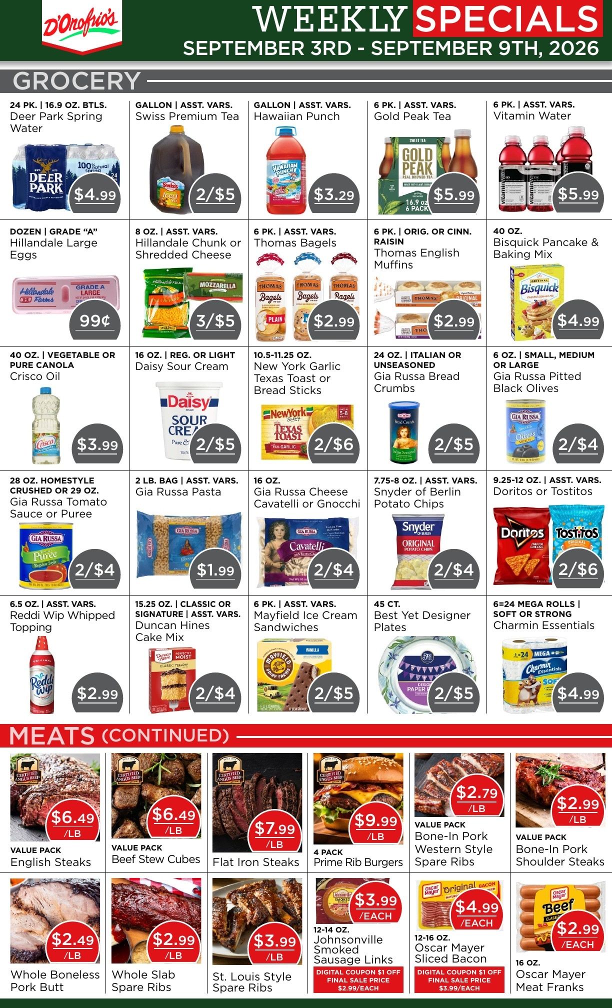 D'Onofrio's Food Center Weekly Ad September 3 - 9, 2026