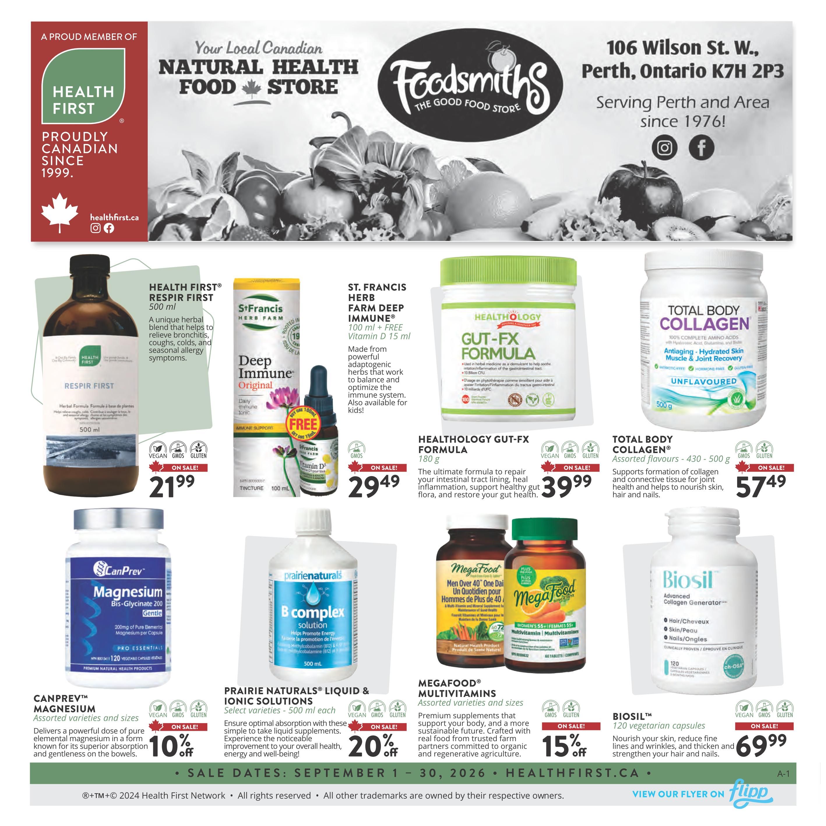 Foodsmith's Health First Monthly Flyer September 1 to 30