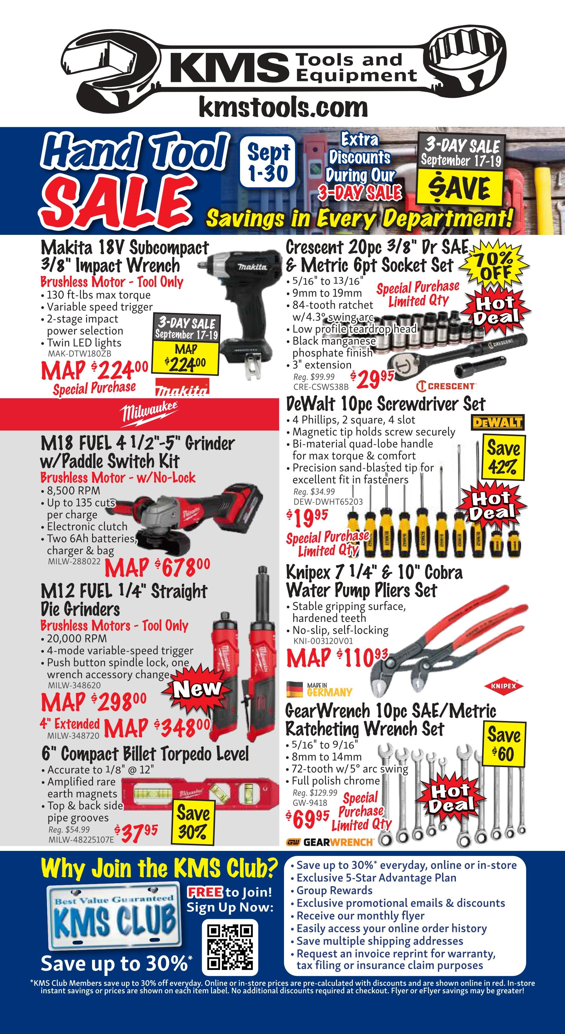 KMS Tools and Equipment Flyer September 1 to 30