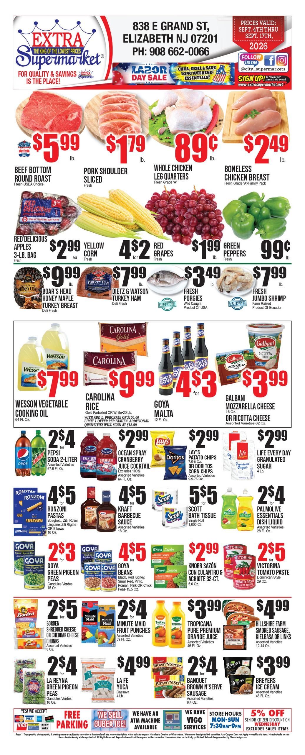 Extra Supermarket (Elizabeth Area, NJ) Weekly Ad September 4 - 17, 2026