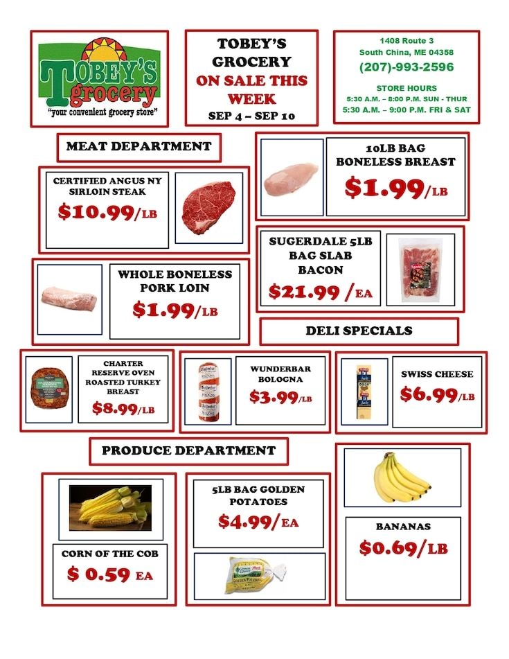 Tobey's Grocery Weekly Ad September 4 - 10, 2026