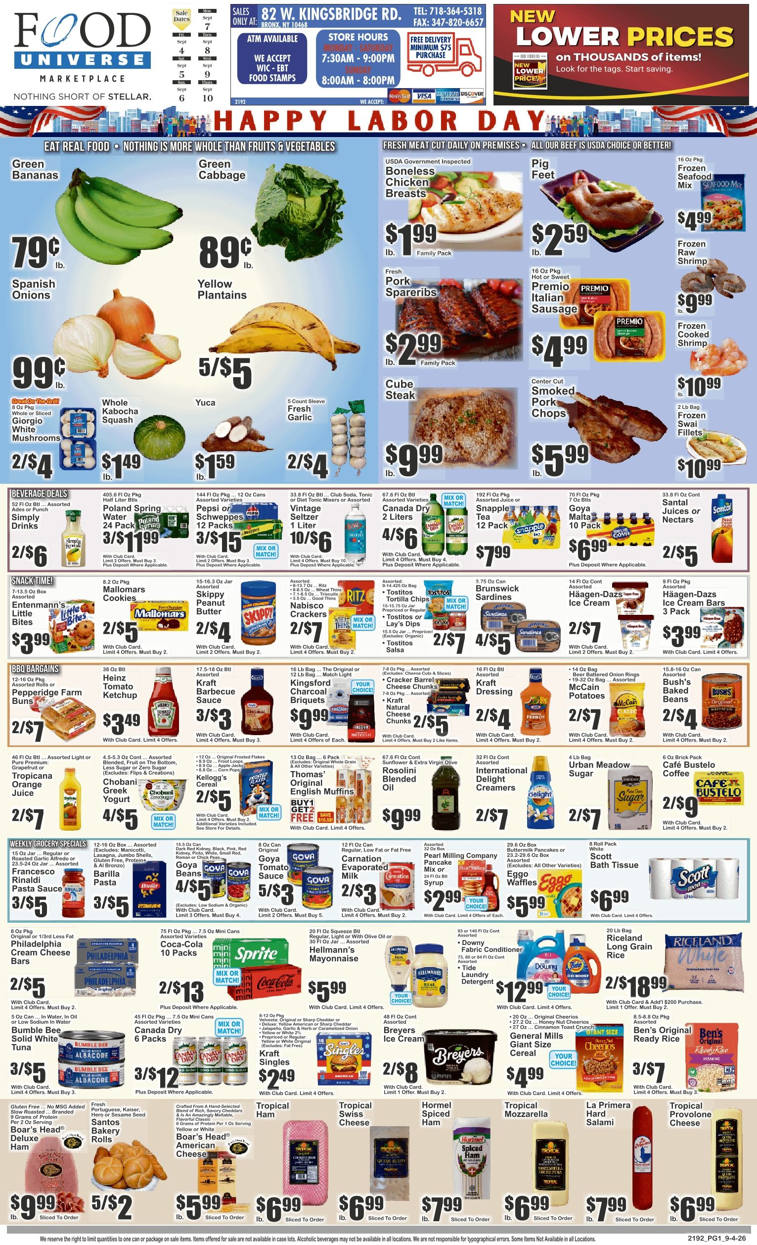 Food Universe (82 W. Kingsbridge Rd., Bronx, NY) Weekly Ad September 4 - 10, 2026