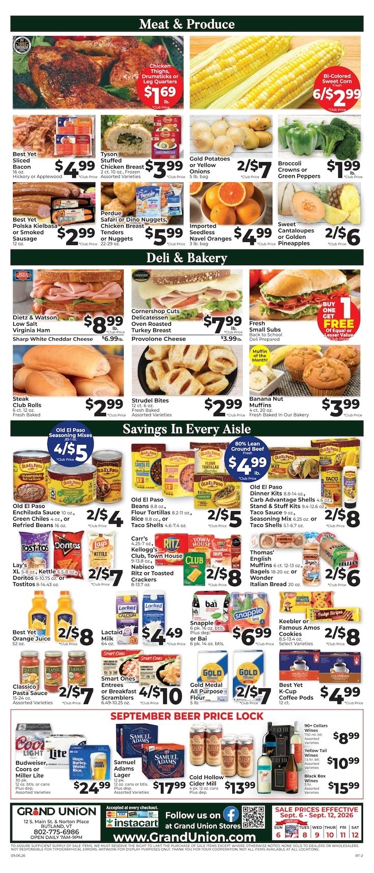 Grand Union (Rutland, VT) Weekly Ad September 6 - 12, 2026