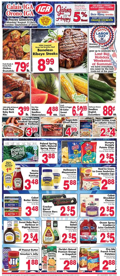 Orono IGA Weekly Ad September 6 - 12, 2026