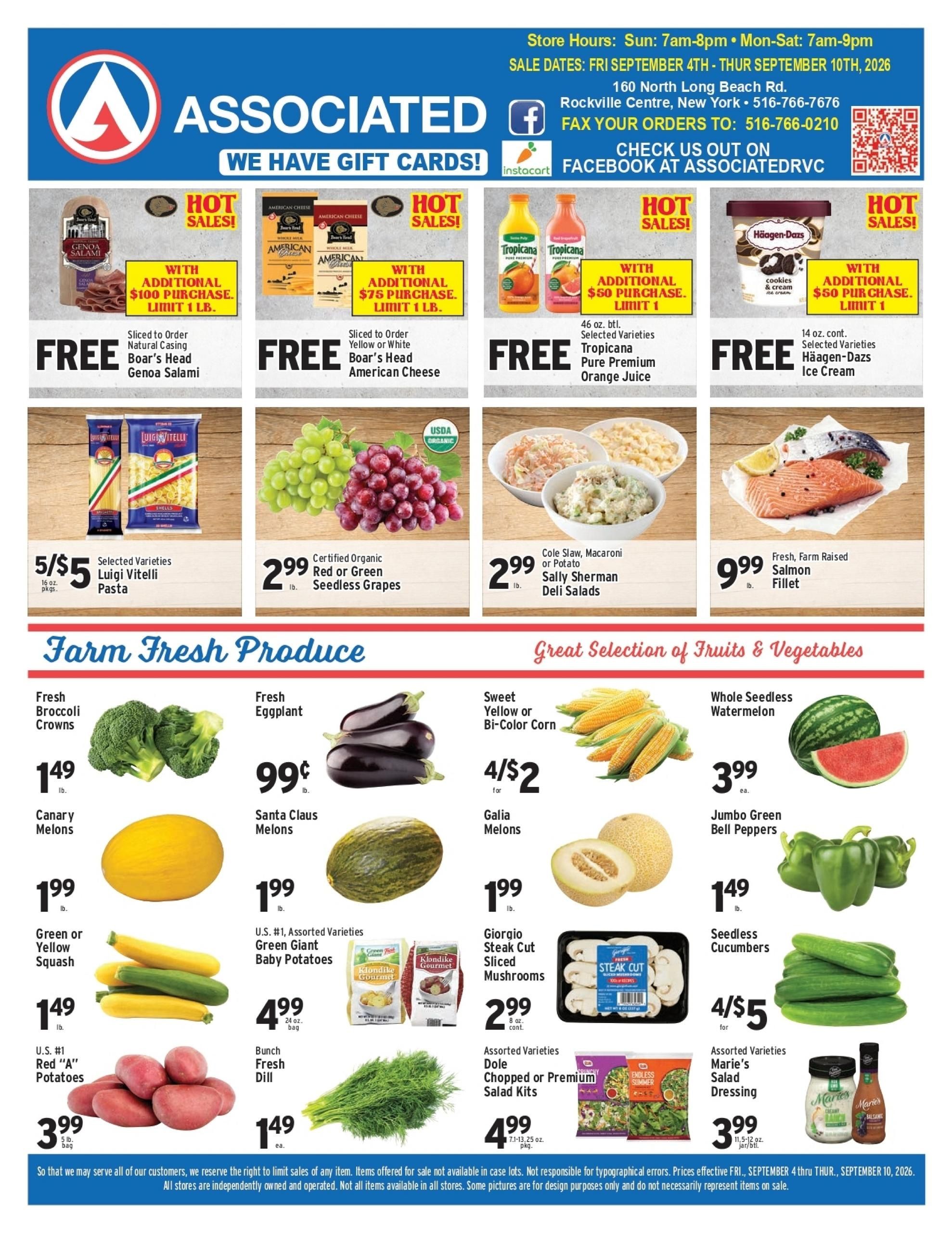Associated Supermarkets (Carle Place Area, NY) Weekly Ad September 4 - 10, 2026