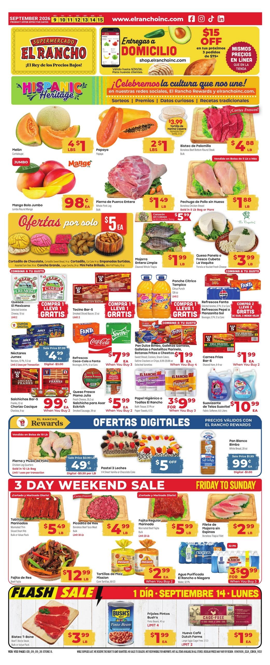 El Rancho Supermercado (Mesquite Area, TX) Weekly Ad September 9 - 15, 2026