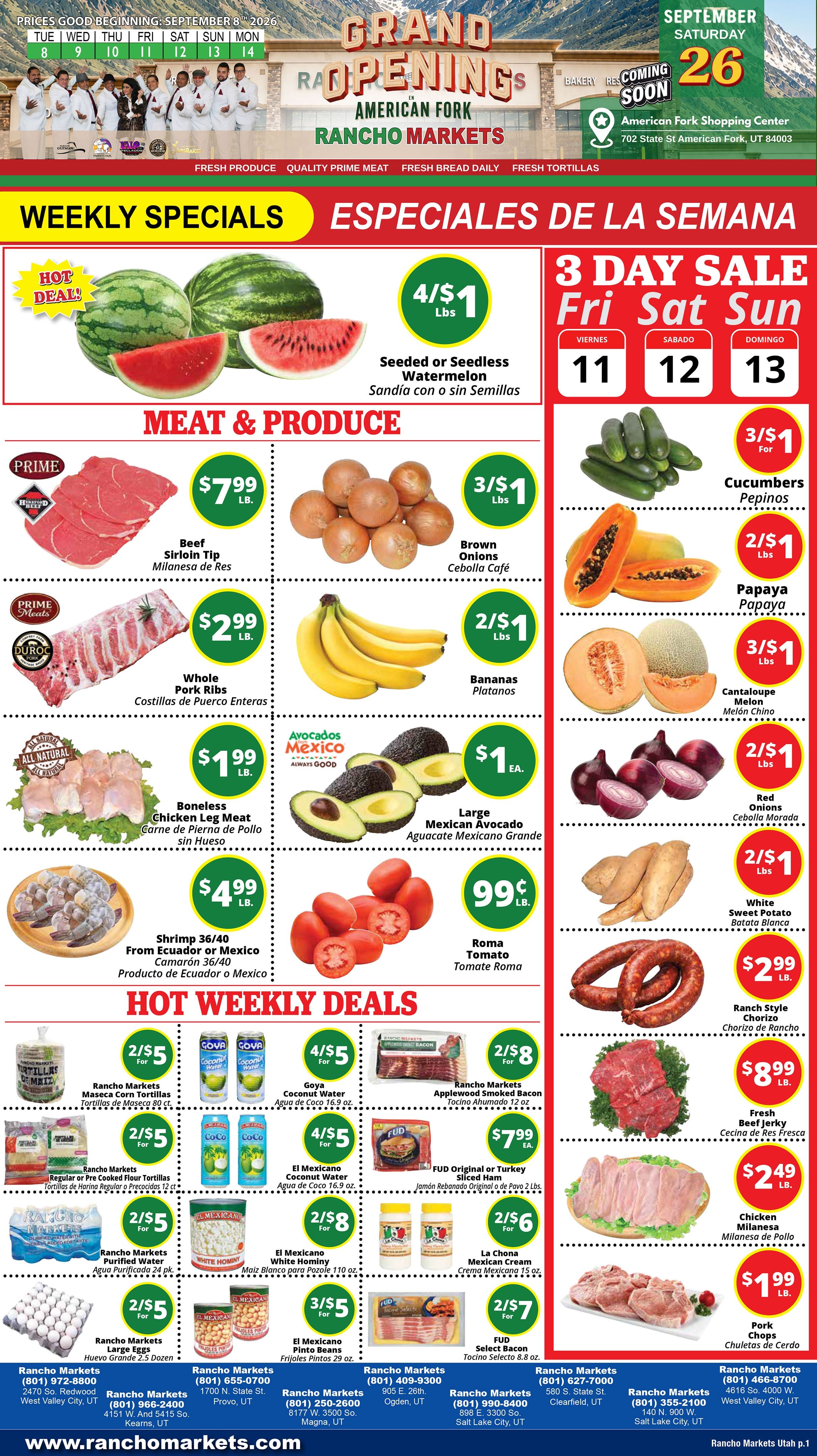 Rancho Markets Weekly Ad September 8 - 14, 2026