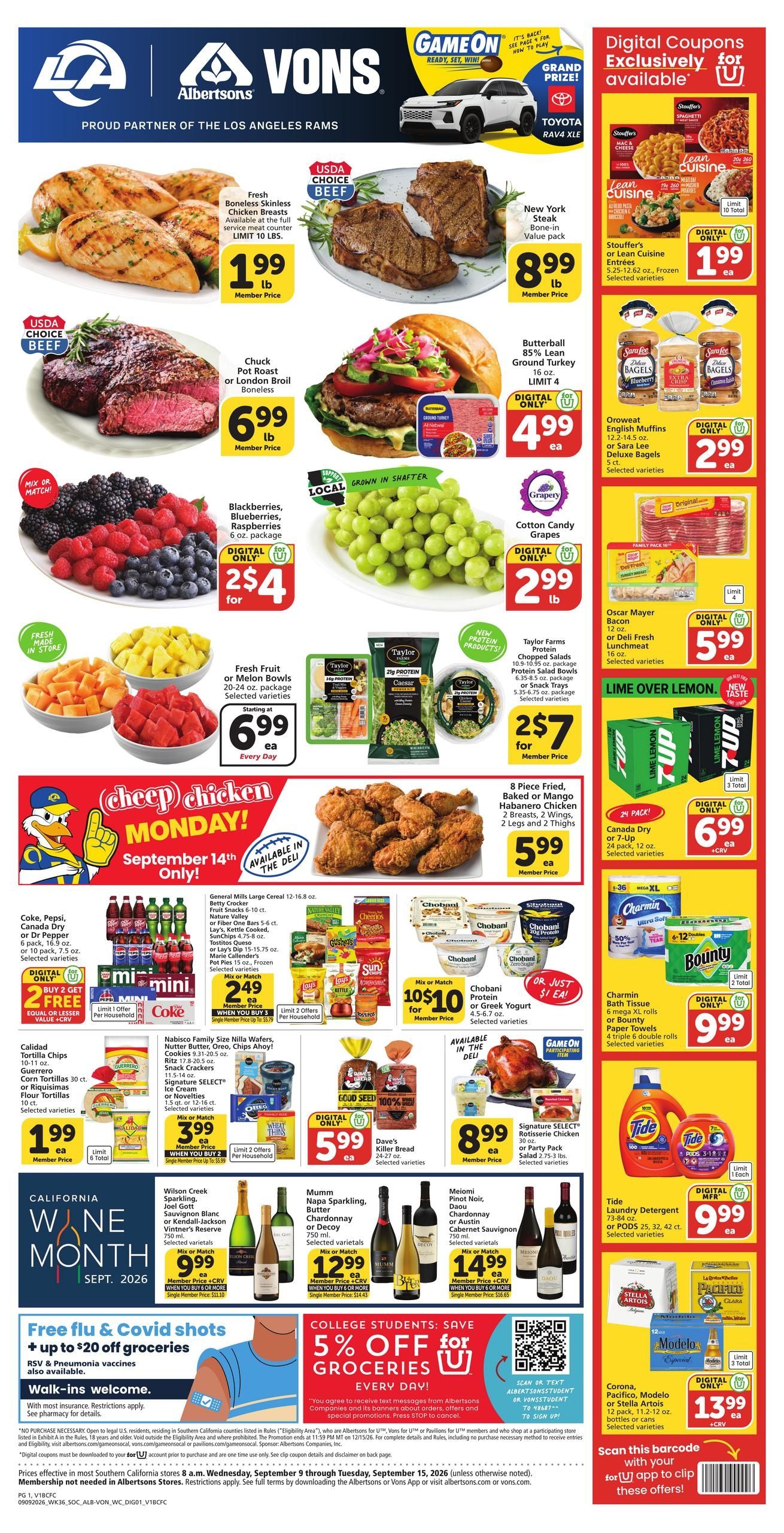 Albertsons (Fontana Area, CA) Weekly Ad September 9 - 15, 2026