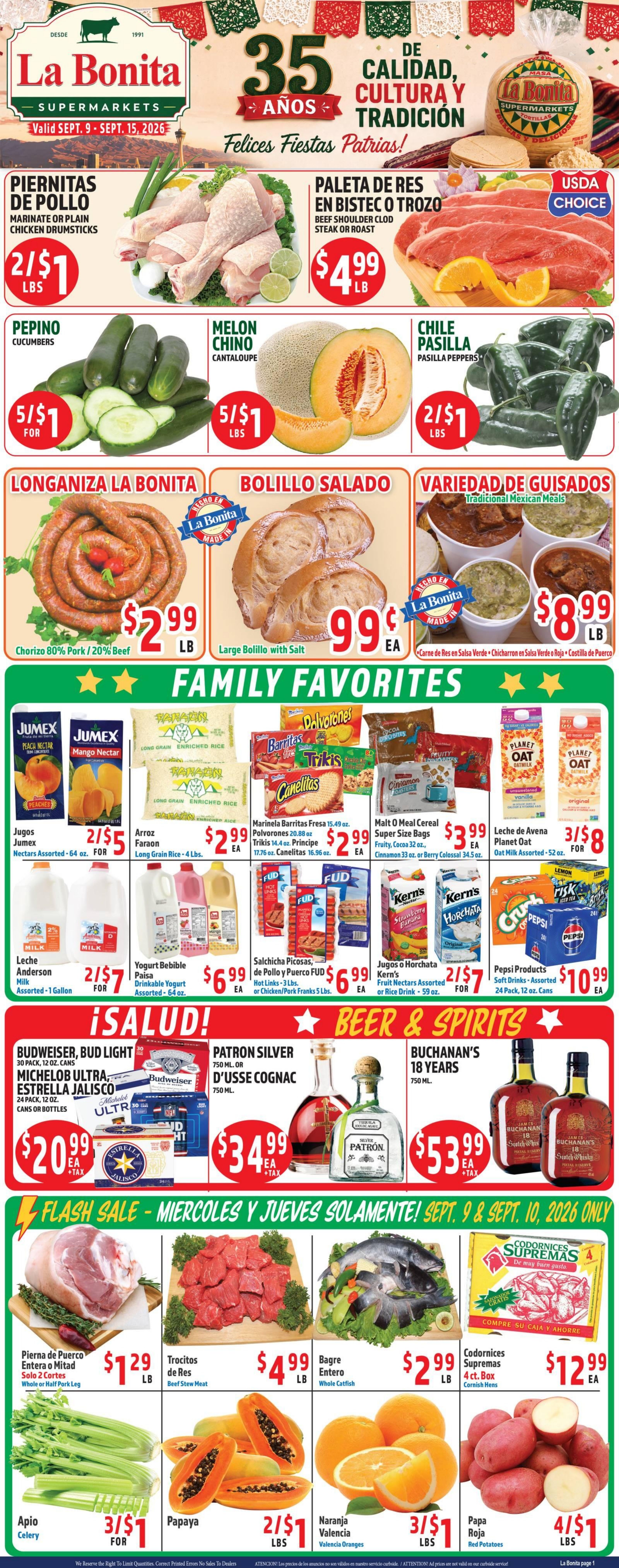La Bonita Supermarkets Weekly Ad September 9 - 15, 2026