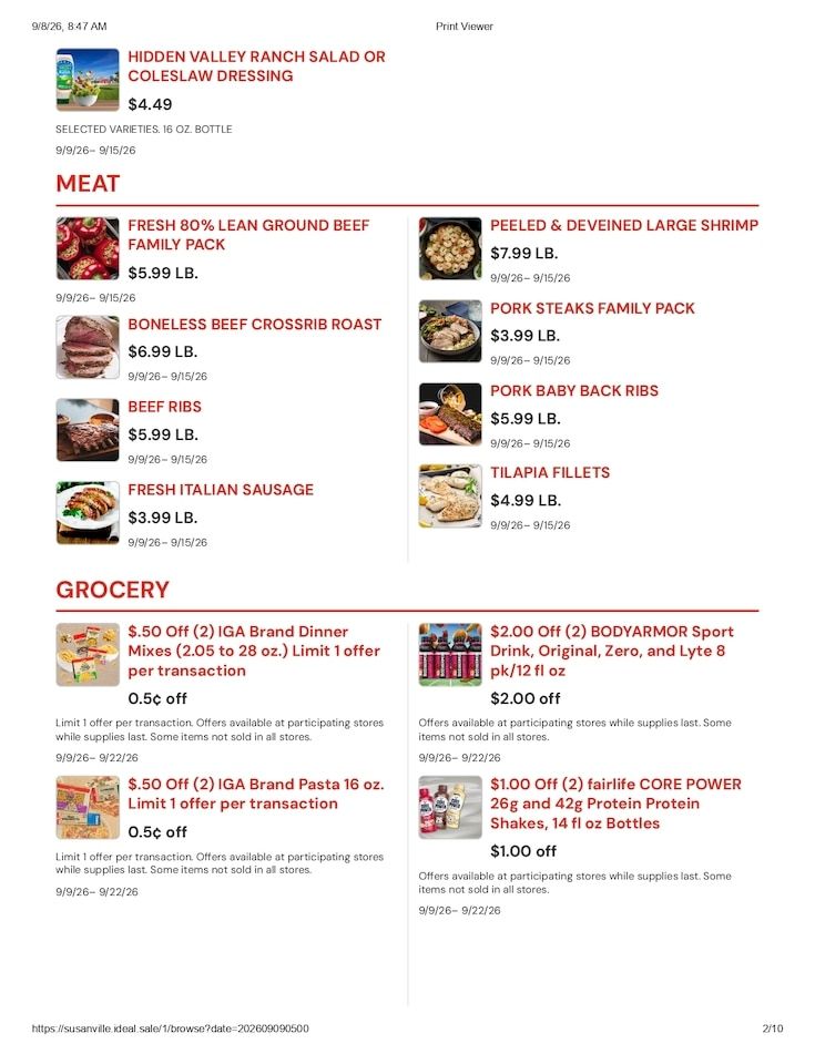 Susanville Supermarket IGA Weekly Ad September 9 - 15, 2026