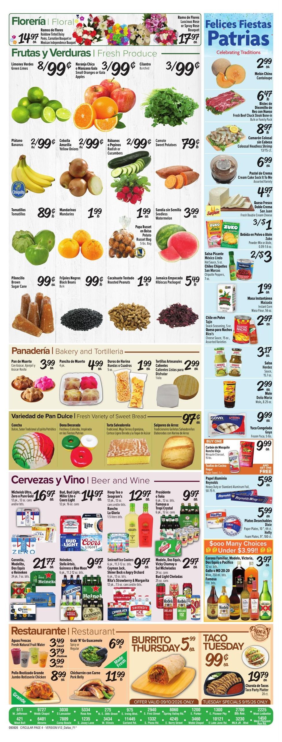 Fiesta Mart (Arlington Area, TX) Weekly Ad September 9 - 15, 2026