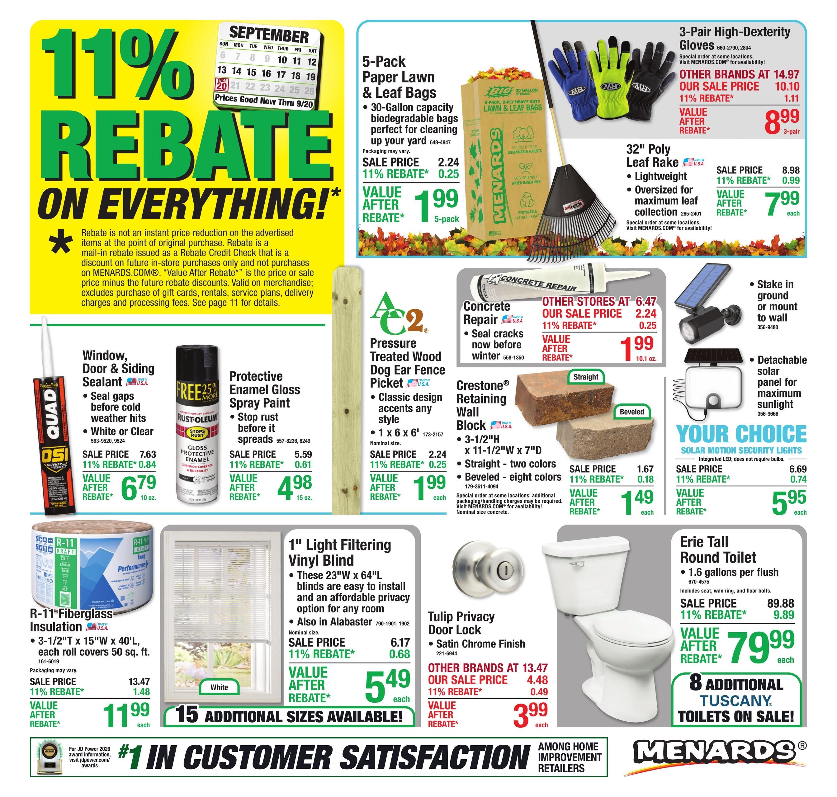 Menards (Bellevue Area, IA) 11% Rebate Sale Weekly Ad September 9 - 20, 2026