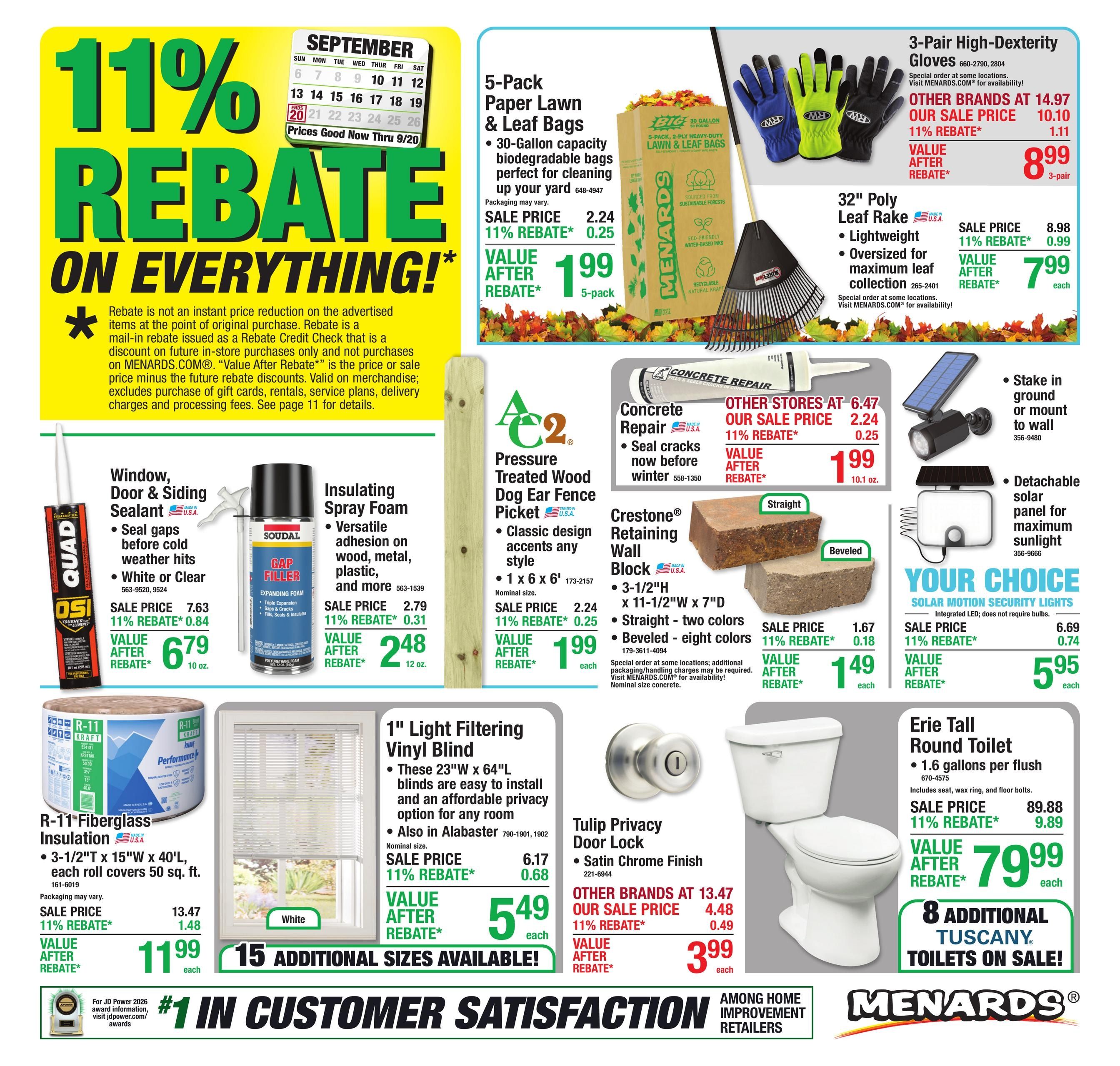 Menards (Chicago Area, IL) 11% Rebate Sale Weekly Ad September 9 - 20, 2026