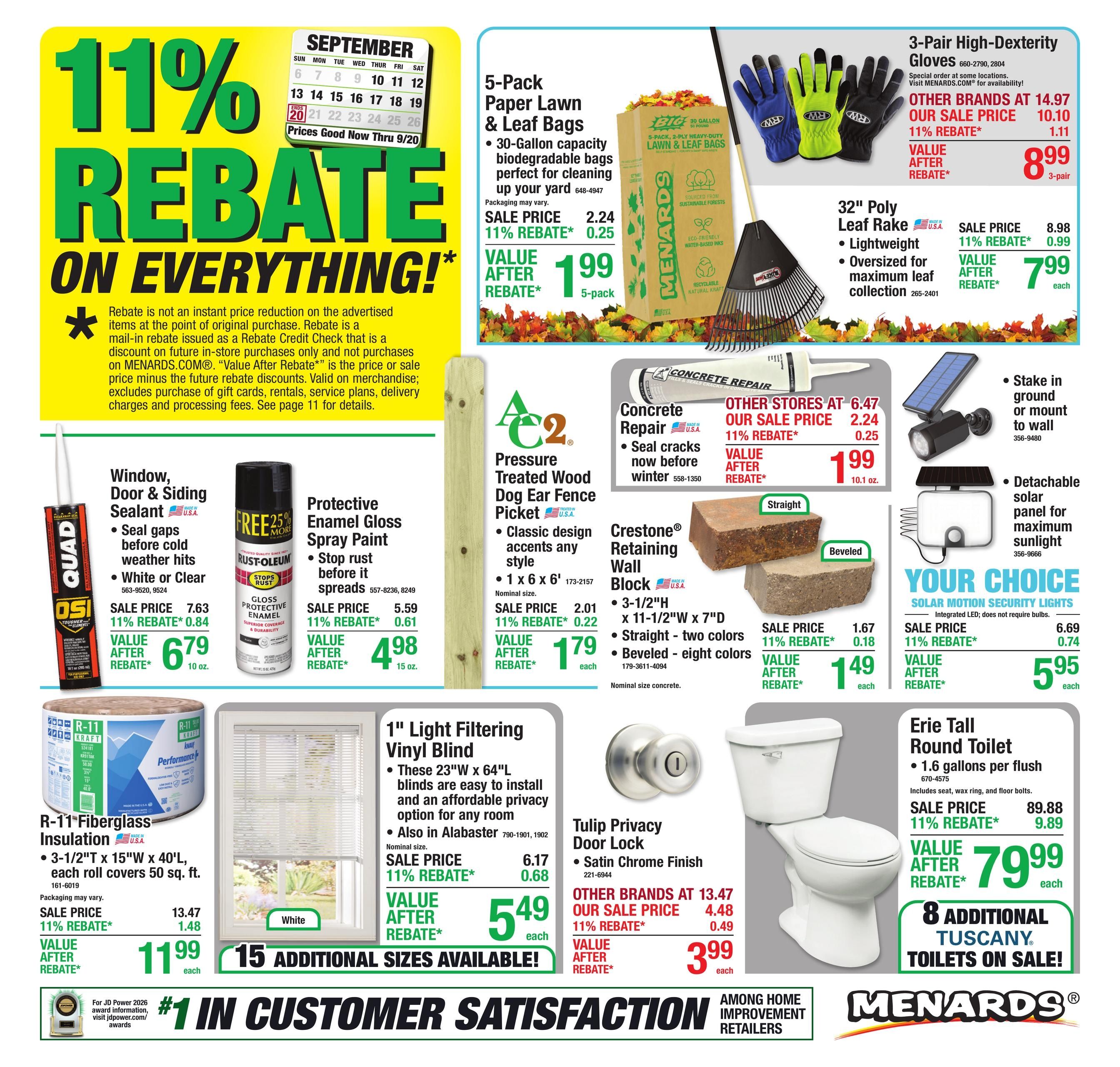 Menards (Quincy Area, IL) 11% Rebate Sale Weekly Ad September 9 - 20, 2026