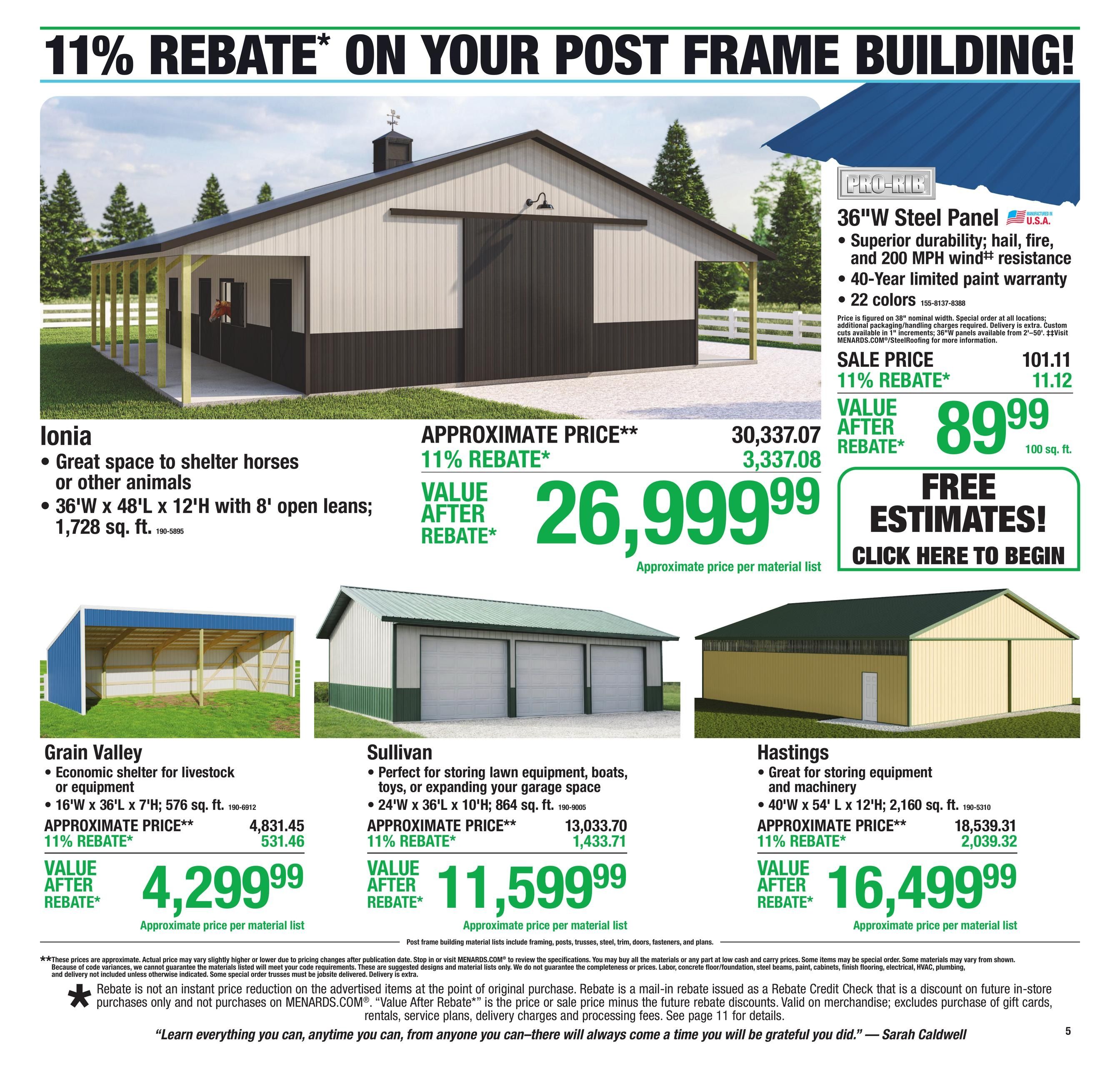 Menards (Quincy Area, IL) 11% Rebate Sale Weekly Ad September 9 - 20, 2026