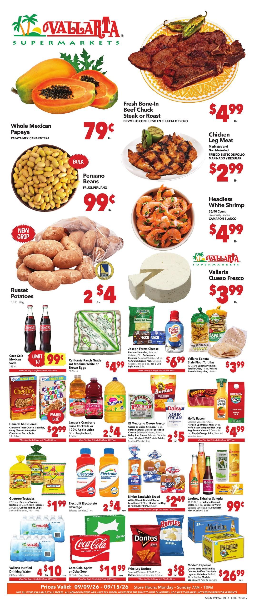 Vallarta Supermarkets (Salinas Area, CA) Grocery Savings Weekly Ad September 9 - 15, 2026