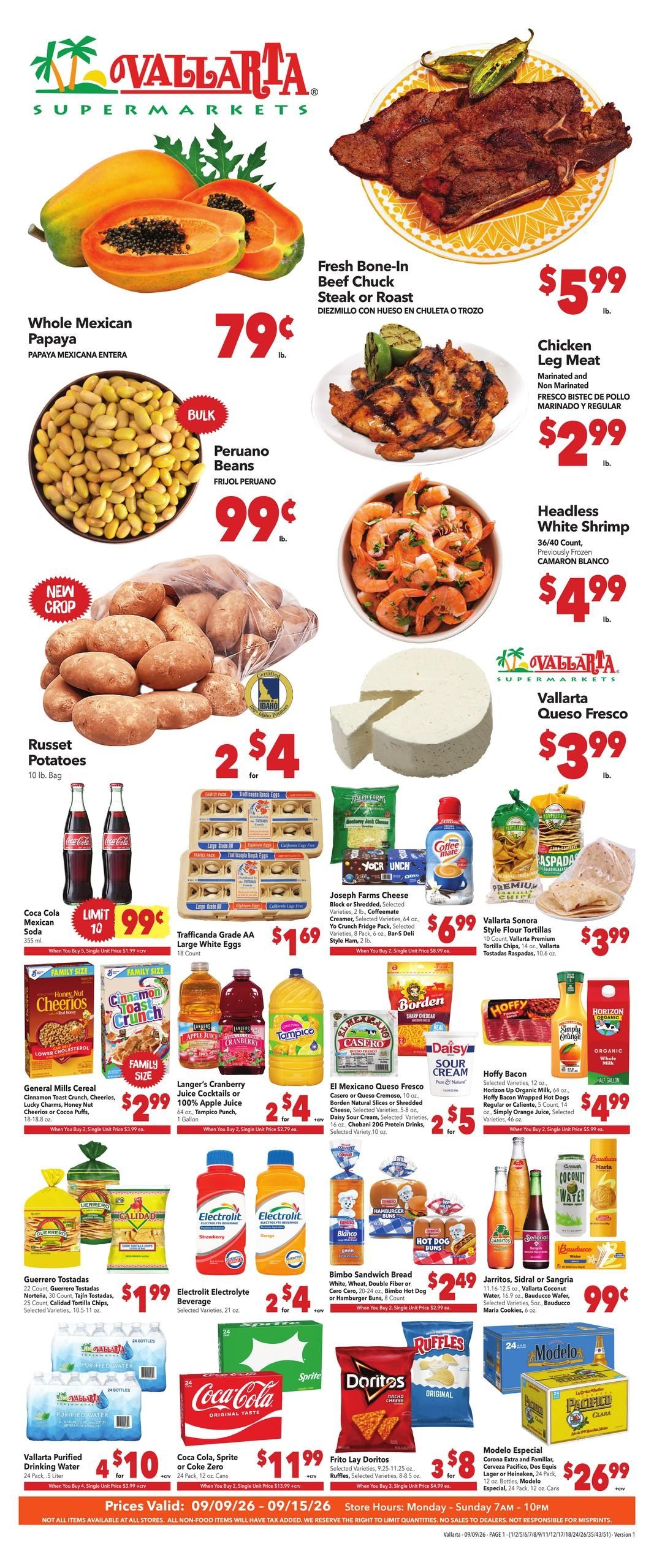 Vallarta Supermarkets (Los Angeles Area, CA) Grocery Savings Weekly Ad September 9 - 15, 2026