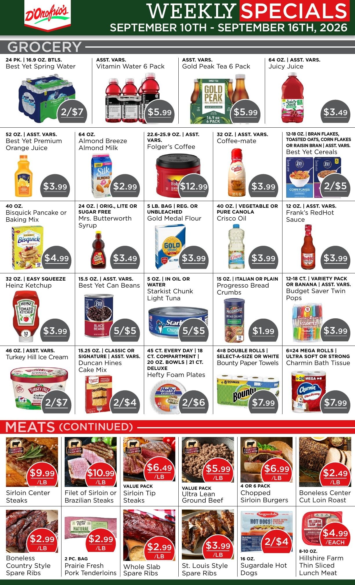 D'Onofrio's Food Center Weekly Ad September 10 - 16, 2026