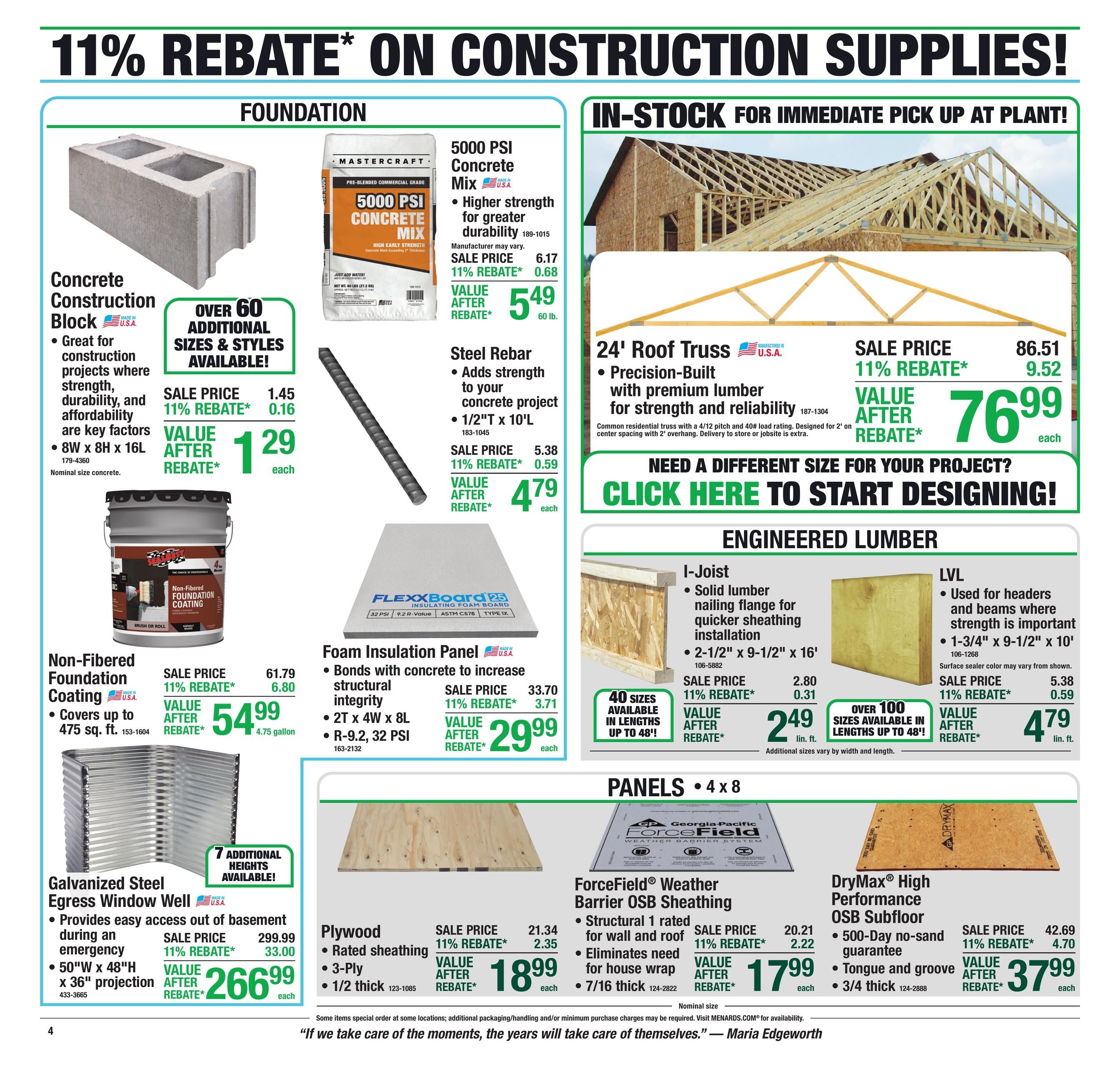 Menards (Carmel Area, IN) 11% Rebate Sale Weekly Ad September 10 - 20, 2026