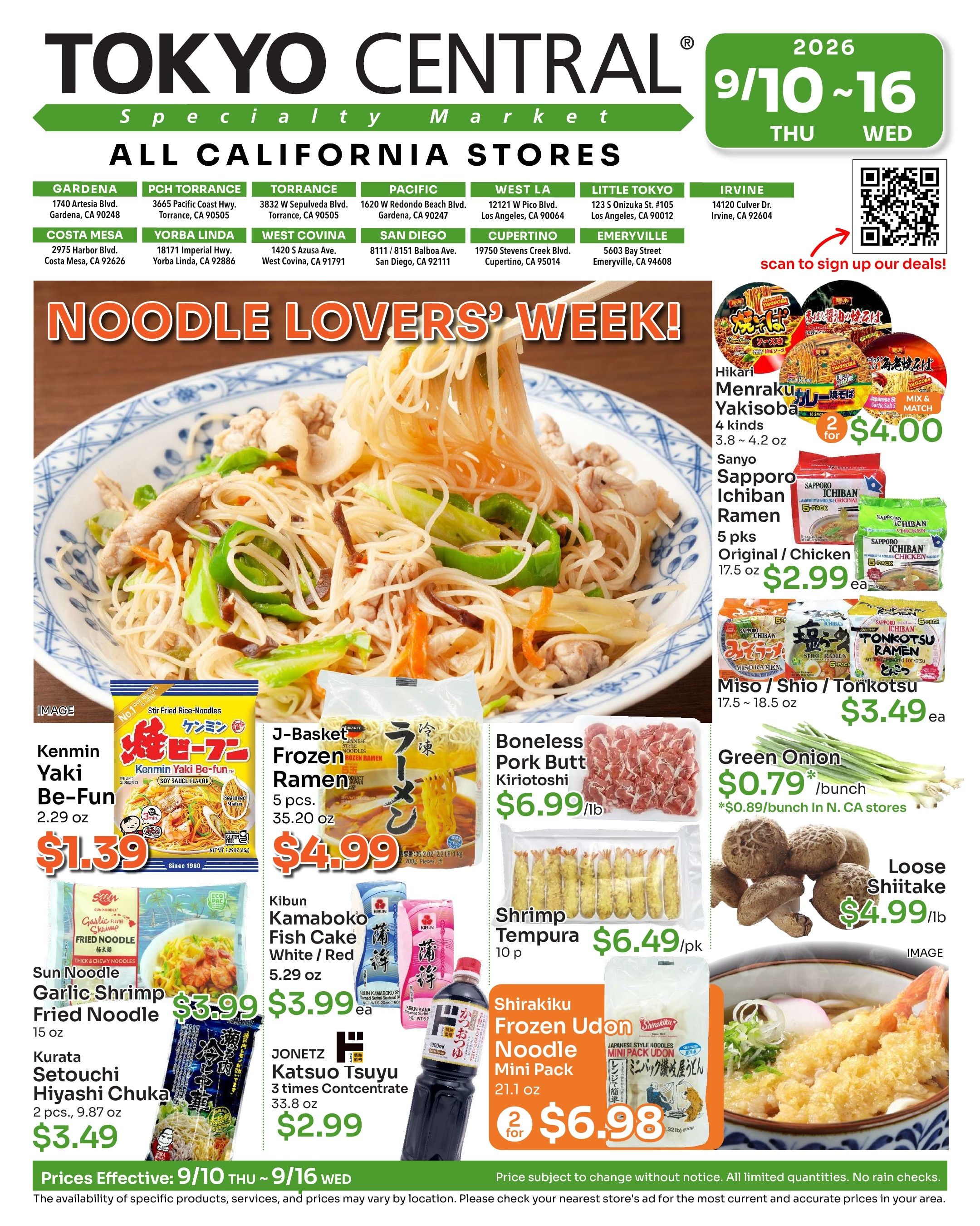 Tokyo Central and Marukai (California) Weekly Ad September 10 - 16, 2026