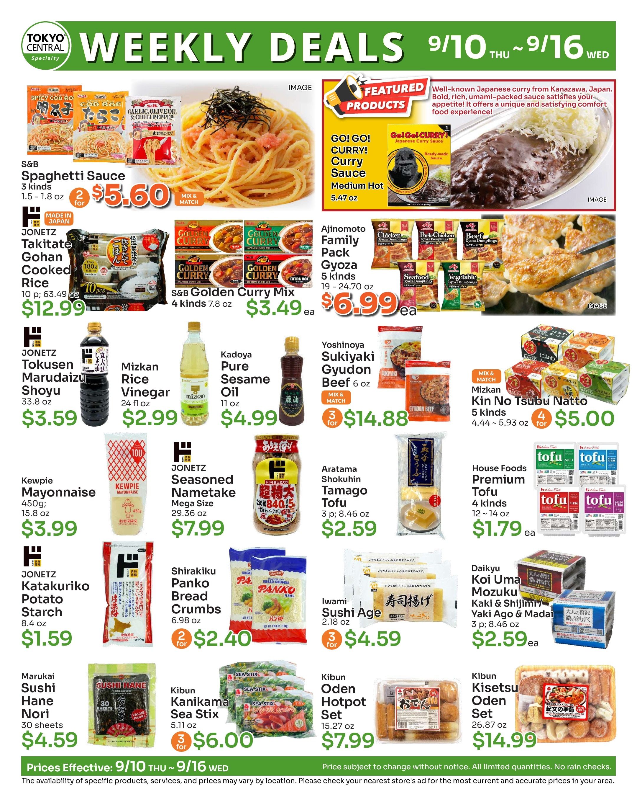 Tokyo Central and Marukai (California) Weekly Ad September 10 - 16, 2026