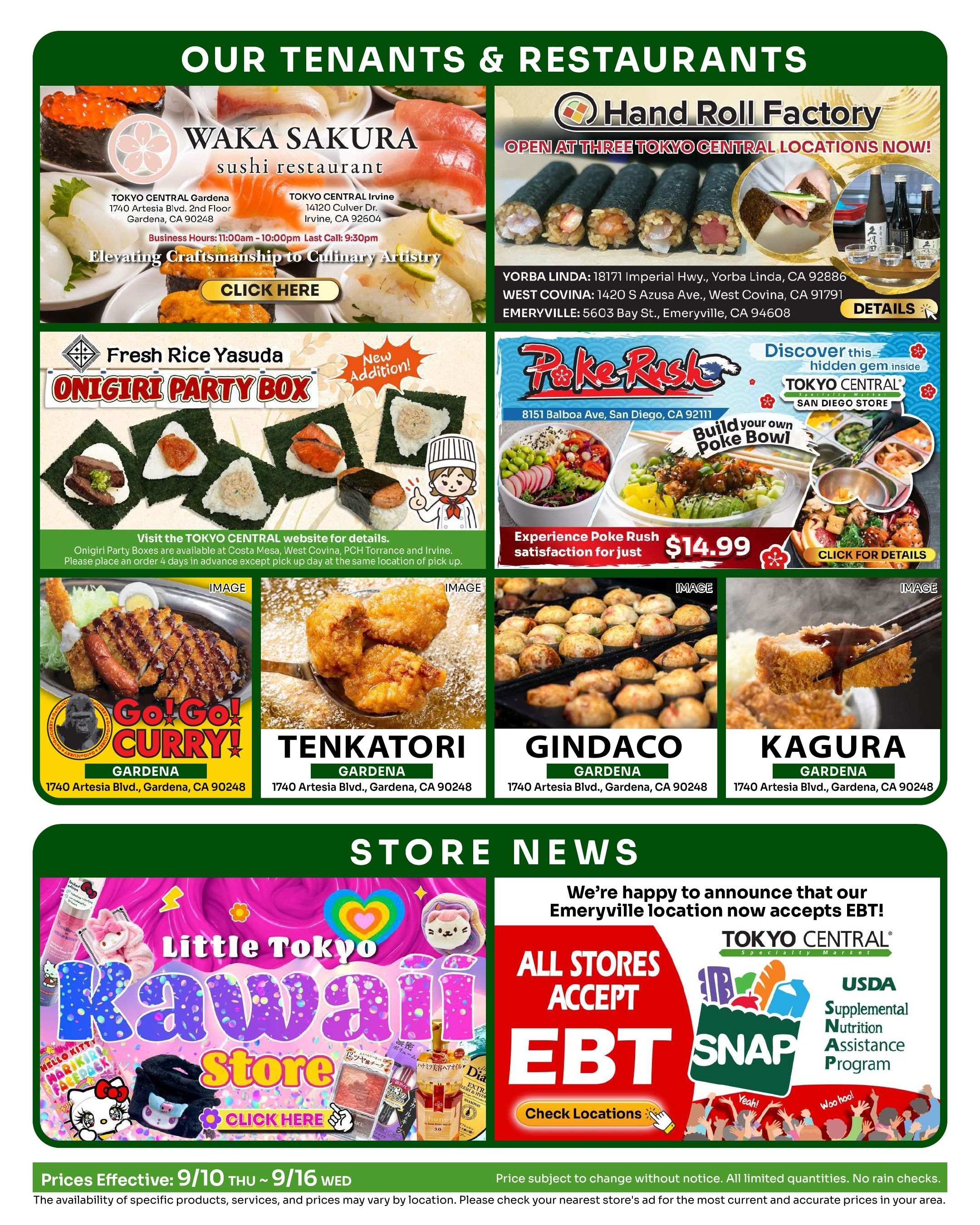 Tokyo Central and Marukai (California) Weekly Ad September 10 - 16, 2026