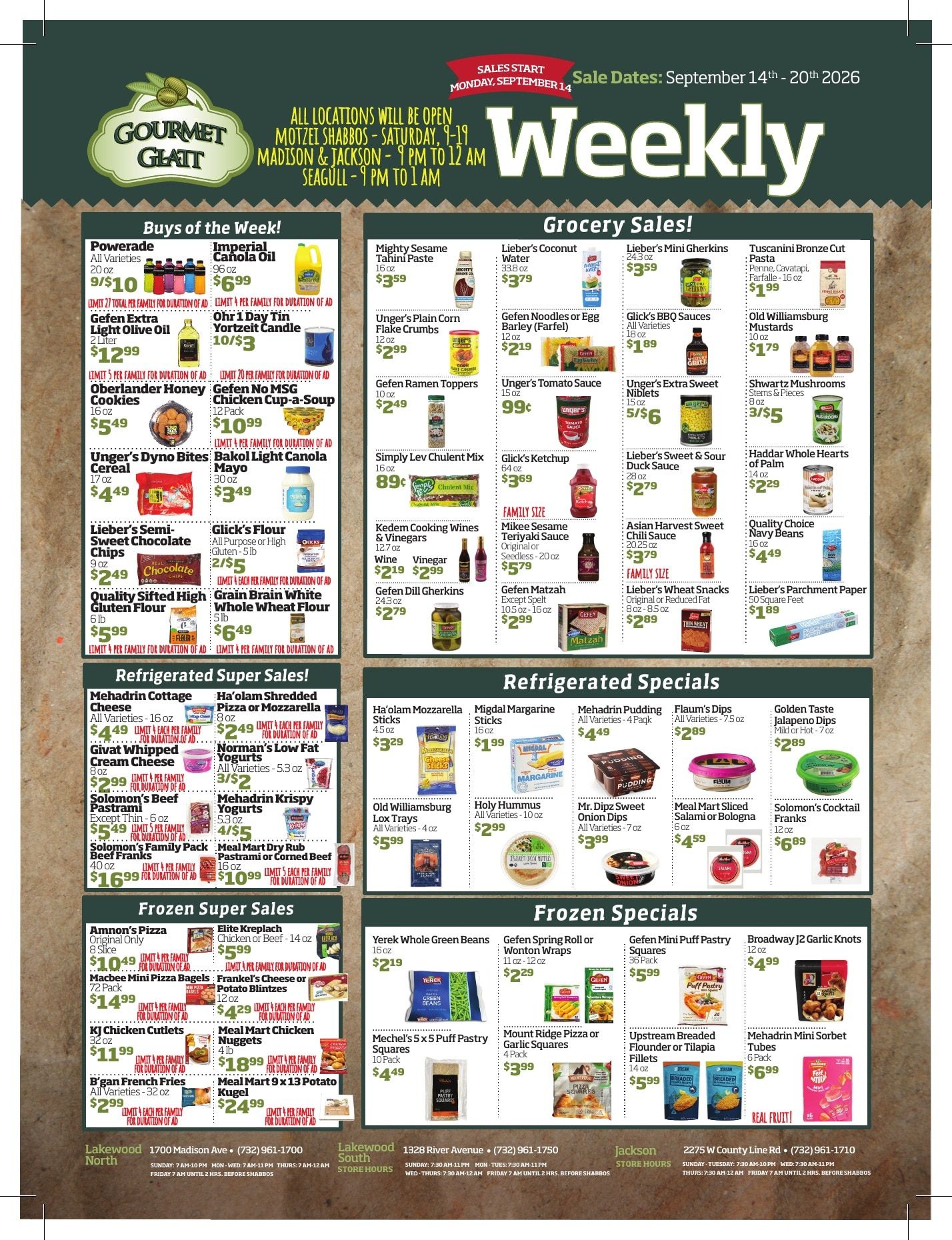 Gourmet Glatt (New Jersey) Weekly Ad September 14 - 20, 2026