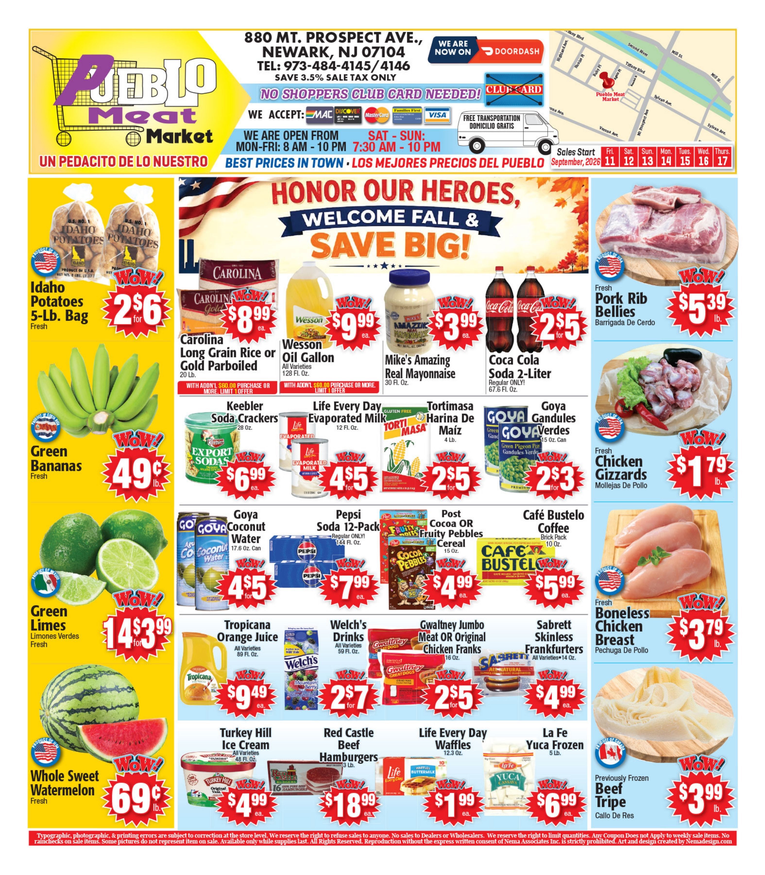Pueblo Meat Market (880 Mt. Prospect Avenue, Newark, NJ) Weekly Ad September 6 - 12, 2026