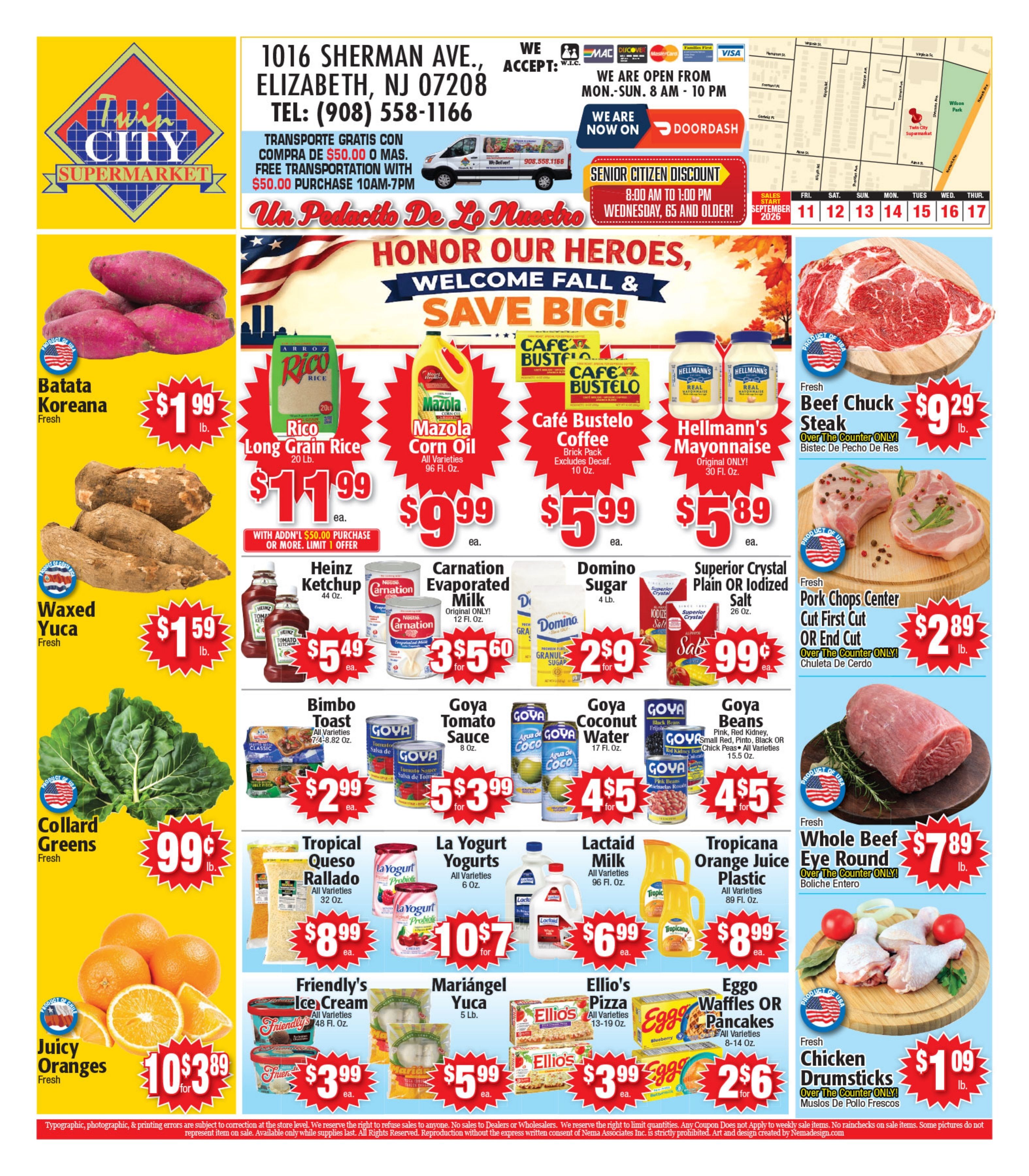 Twin City Supermarket (1016 Sherman Avenue, Elizabeth, NJ) Weekly Ad September 6 - 12, 2026