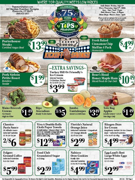 Tops Marketplace Weekly Ad September 11 - 17, 2026