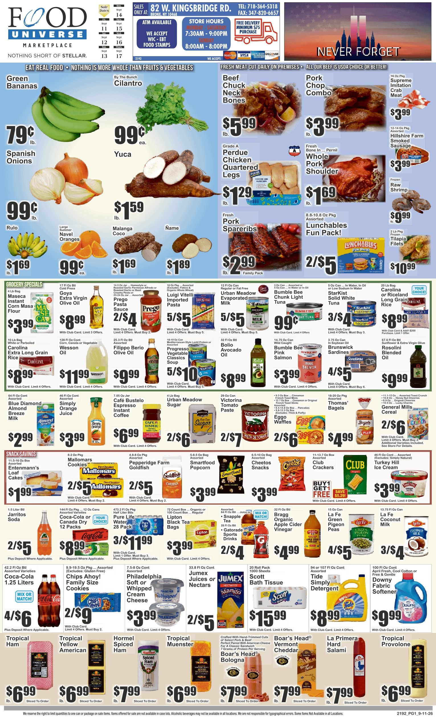 Food Universe (82 W. Kingsbridge Rd., Bronx, NY) Weekly Ad September 11 - 17, 2026